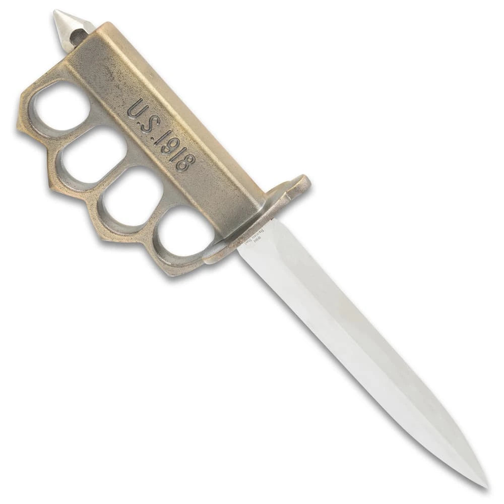 1918 WWI trench knife replica with knuckle guard handle.