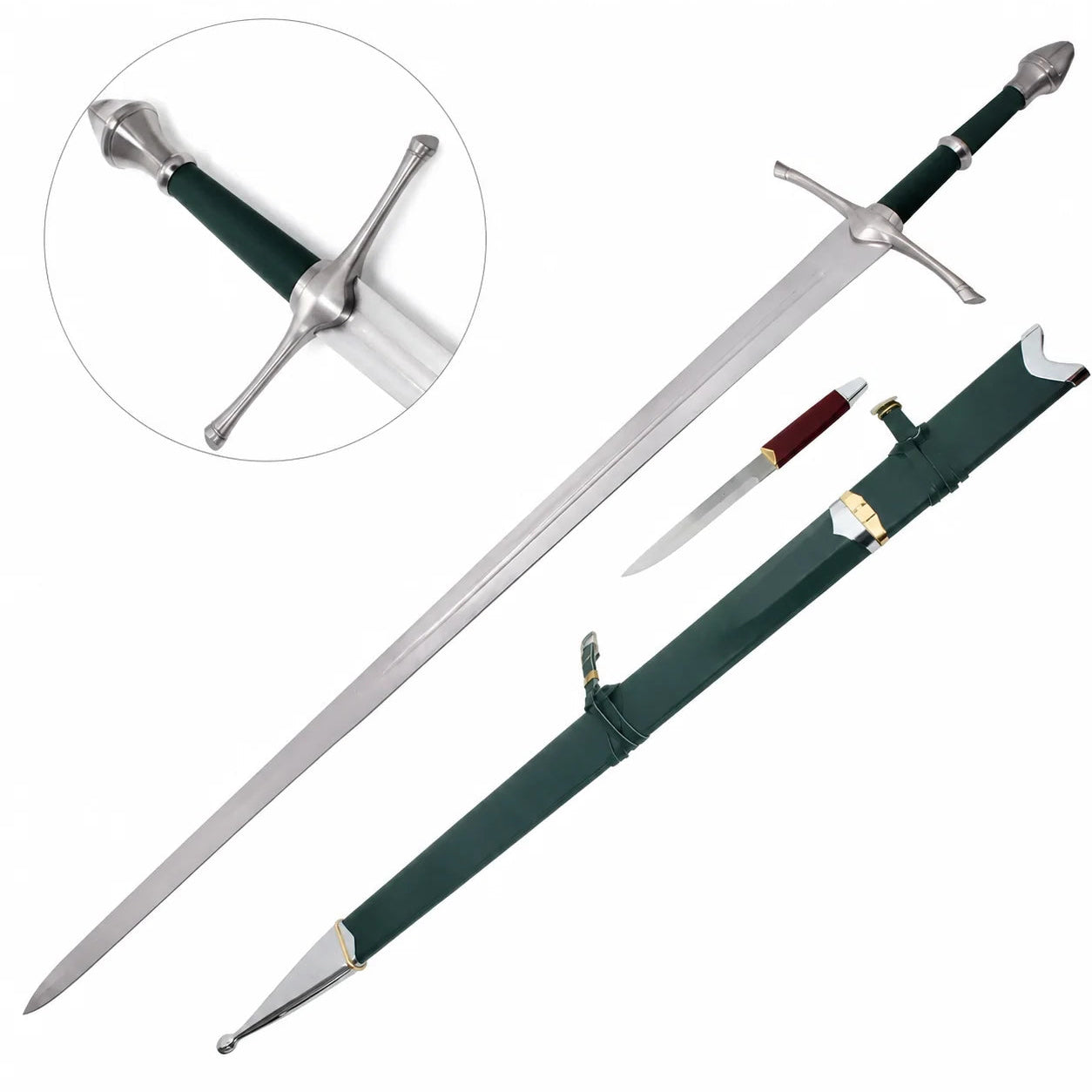 Aragorn Strider Ranger Sword LOTR green display replica with Ranger-inspired fantasy styling and collectible Lord of the Rings decor presentation