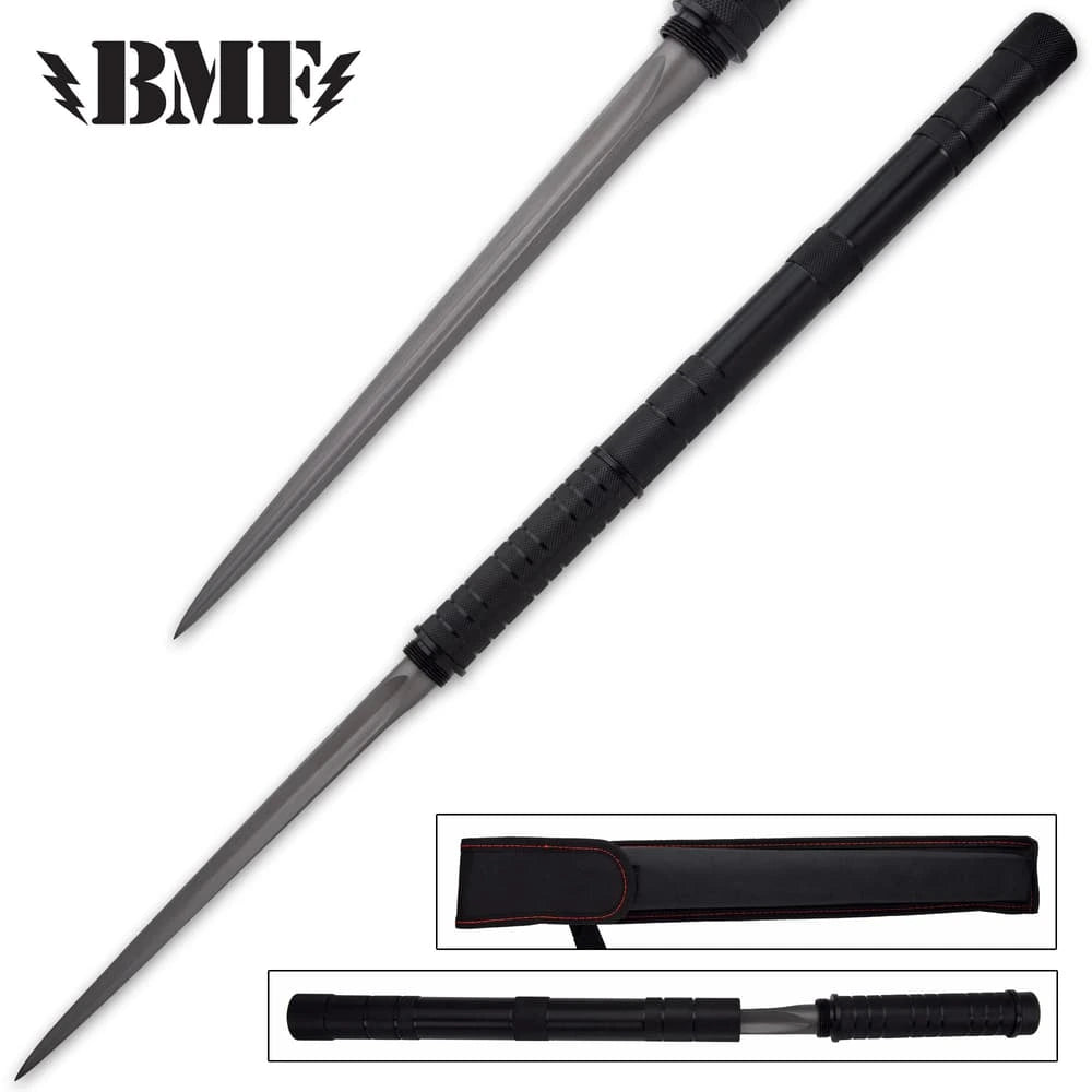 Premium B.M.F. Black Tri-Edged Baton Dagger Black Oxide Finish with stainless steel.