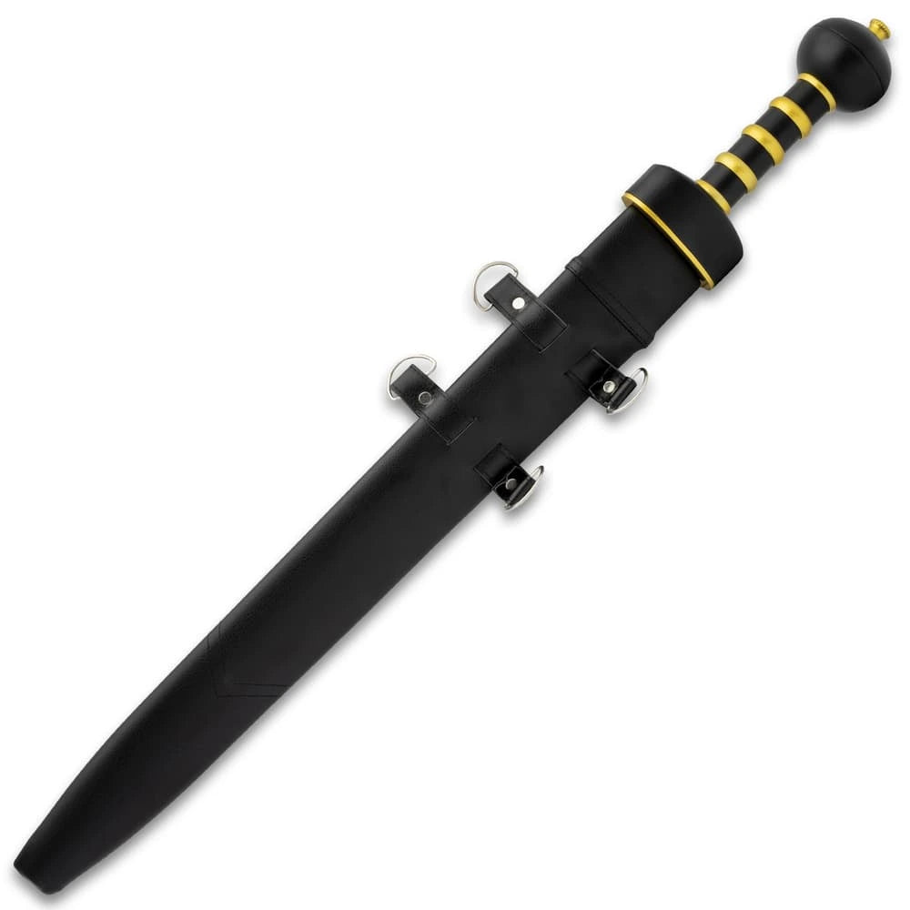 Roman Gladius Battle Tested Sword – premium Pompeii gladius sword with 20 1/2" sharpened blade, full tang steel handle & black leather scabbard | Roman short sword for reenactment and collectors
