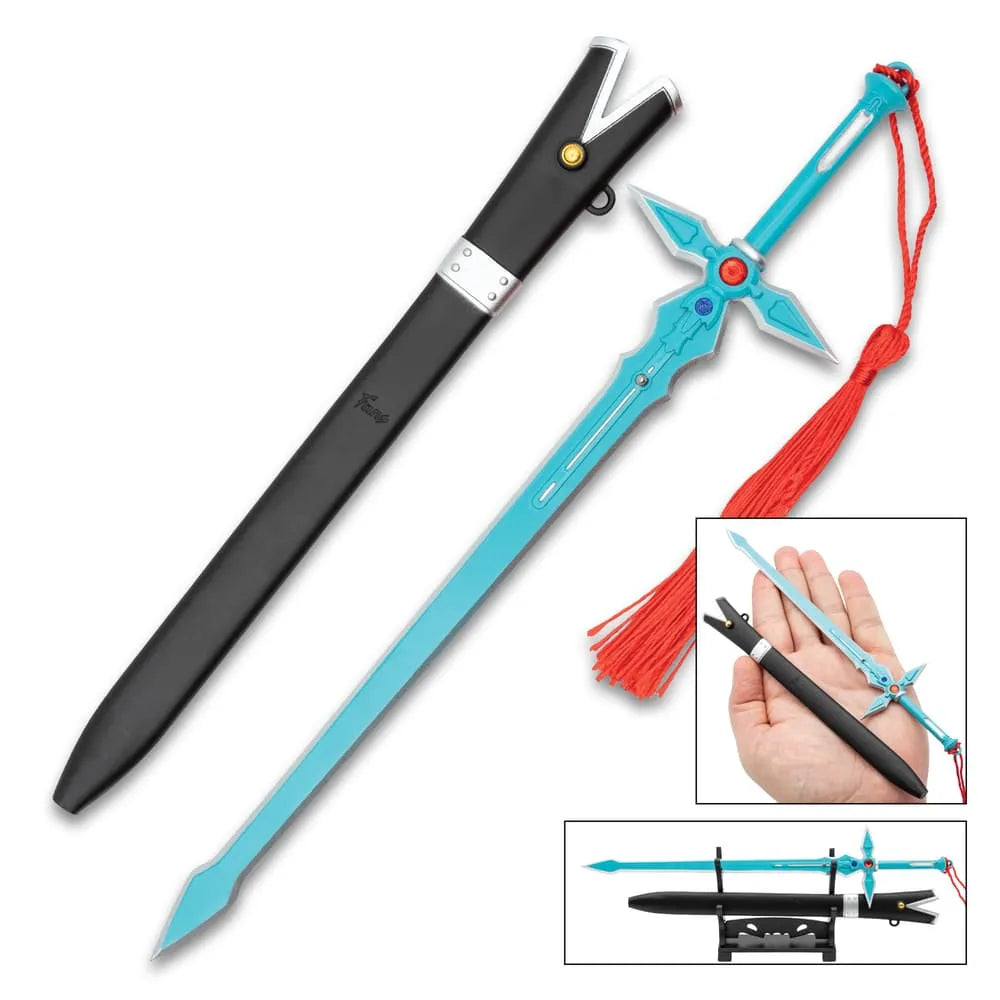 Blue Dark Repulser mini sword collectible with stand