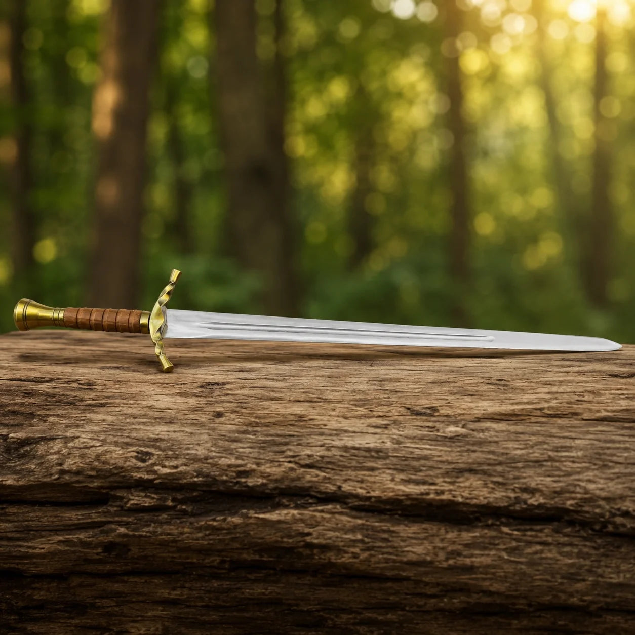 Boromir Sword Lord of the Rings display replica with silver and gold-tone finish, dark handle styling, and fantasy collectible decor presentation