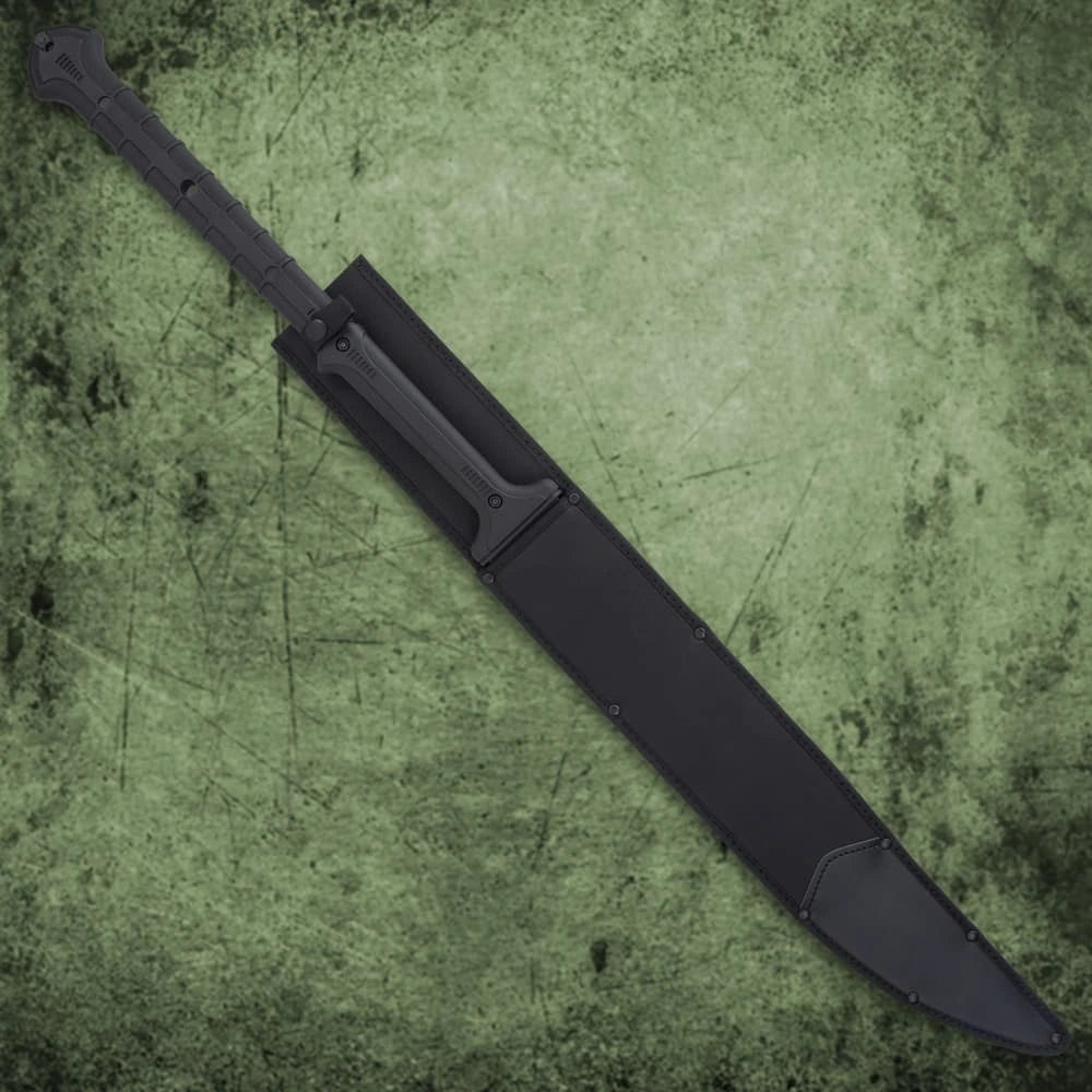 Premium Combat Commander Spartan Two-Handed Sword Replica with black-coated blade.