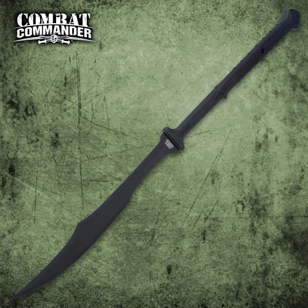 Premium Combat Commander Spartan Two-Handed Sword Replica with black-coated blade.
