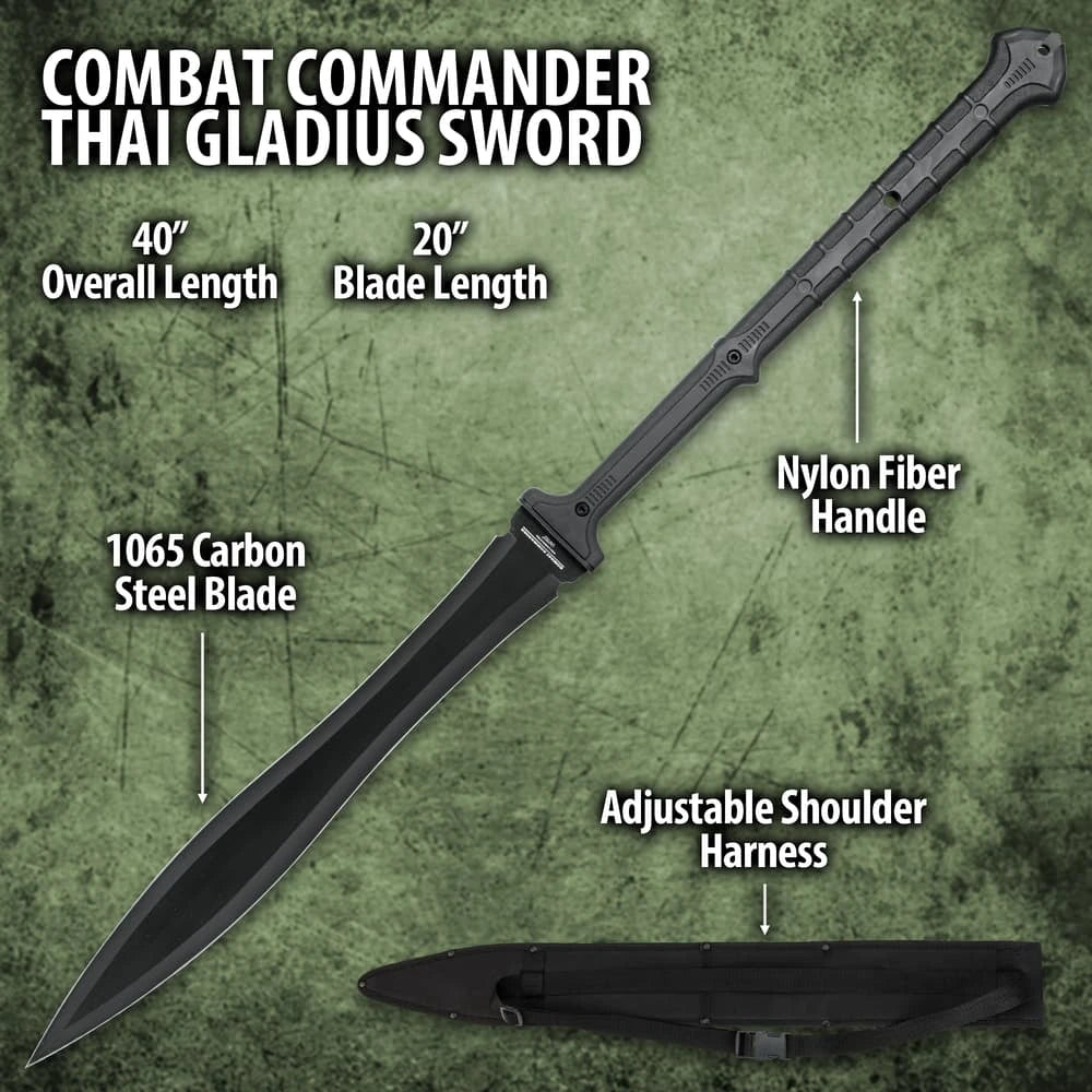 Combat Commander Thai Gladius sword – 76.2cm carbon steel Roman-style replica with 50.8cm sharpened blade, TPR rubber grip & brass guard | Modern gladius for reenactment, cosplay & collectors