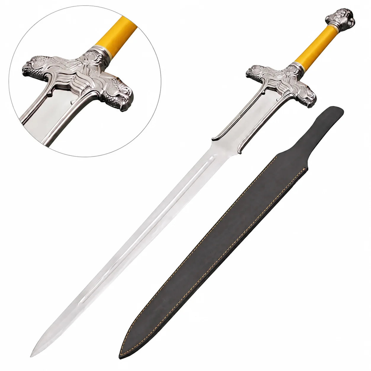 Conan Atlantean Sword Conan display replica collectible with metallic silver and bronze fantasy styling, detailed handle design, decorative display appeal, cosplay prop use, and collector room decor