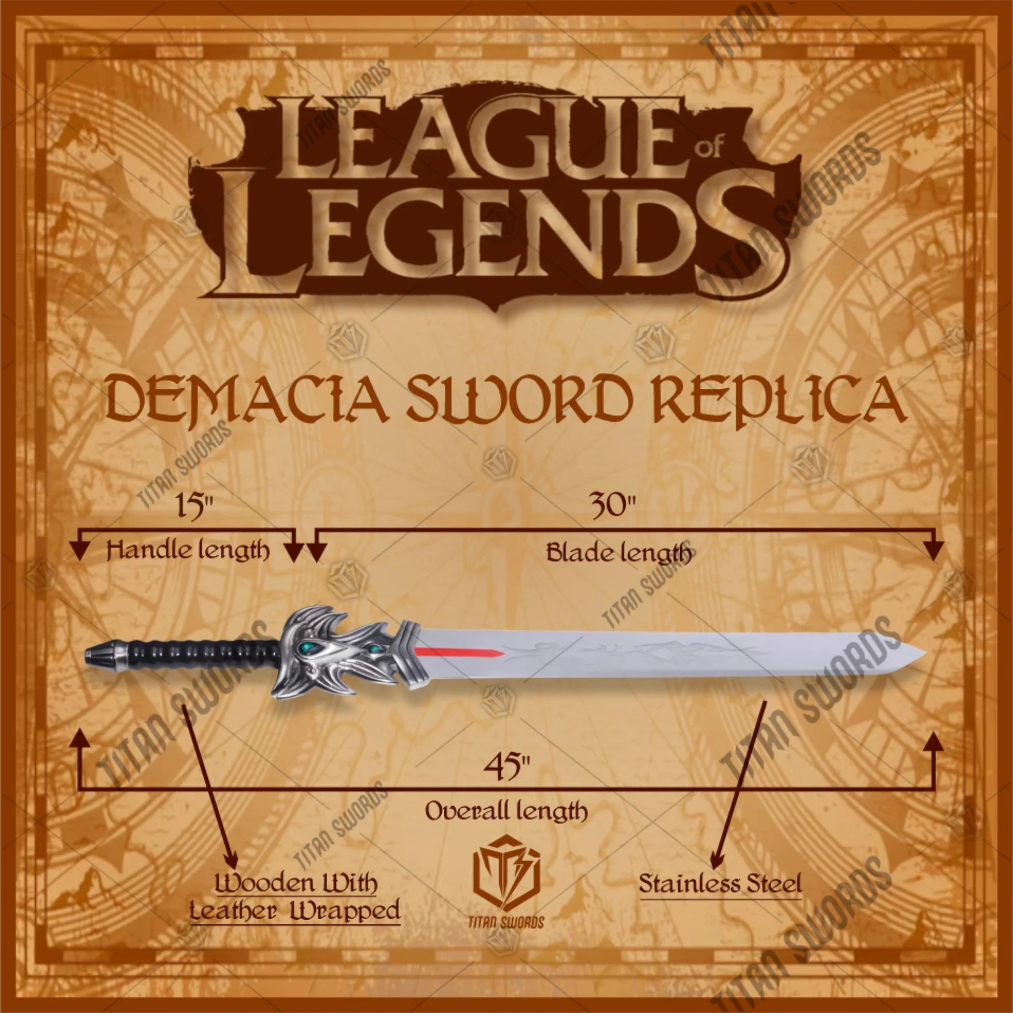 Premium Demacia Sword Replica League of Legends with stainless steel
blade.