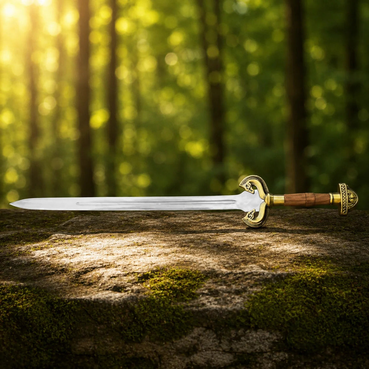 Eowyn Sword Lord of the Rings display replica collectible with silver and gold-tone fantasy styling, dark handle, and collectible Rohan decor presentation