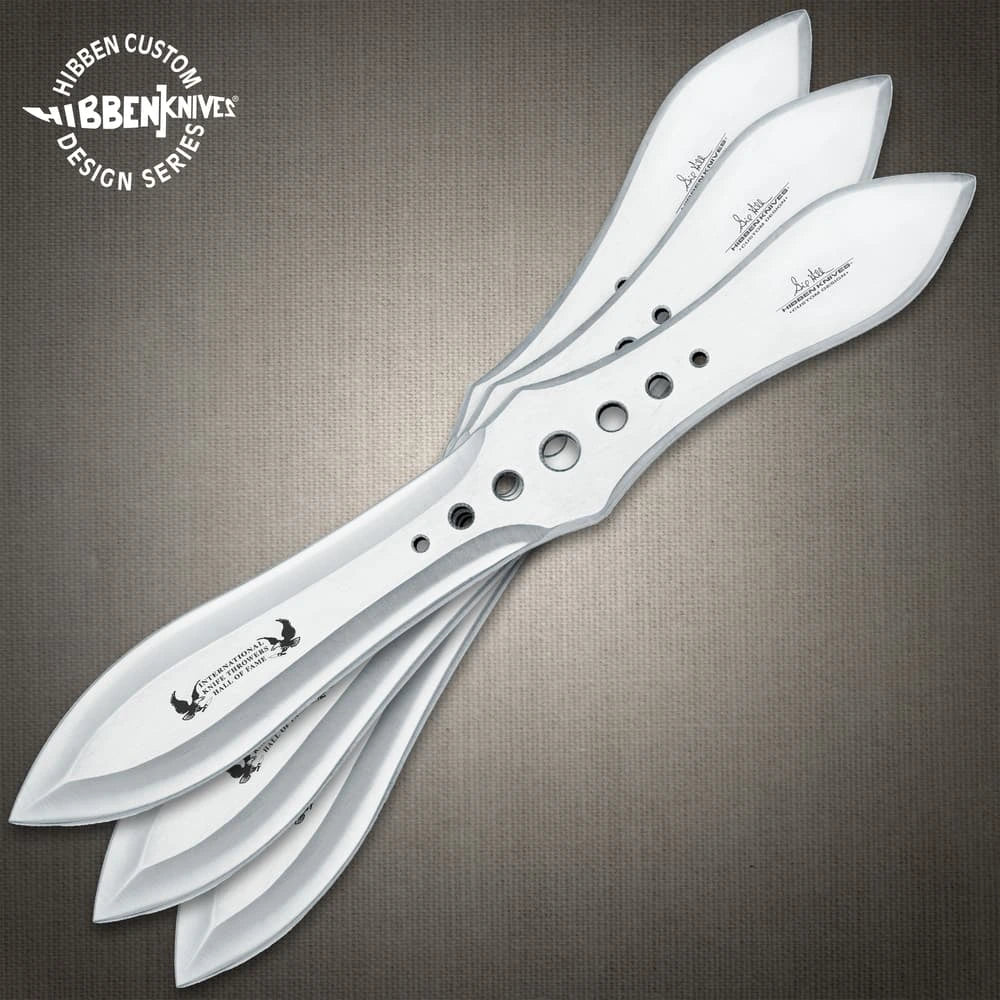 Gil Hibben competition throwing knife triple set with 420 stainless steel and leather sheath