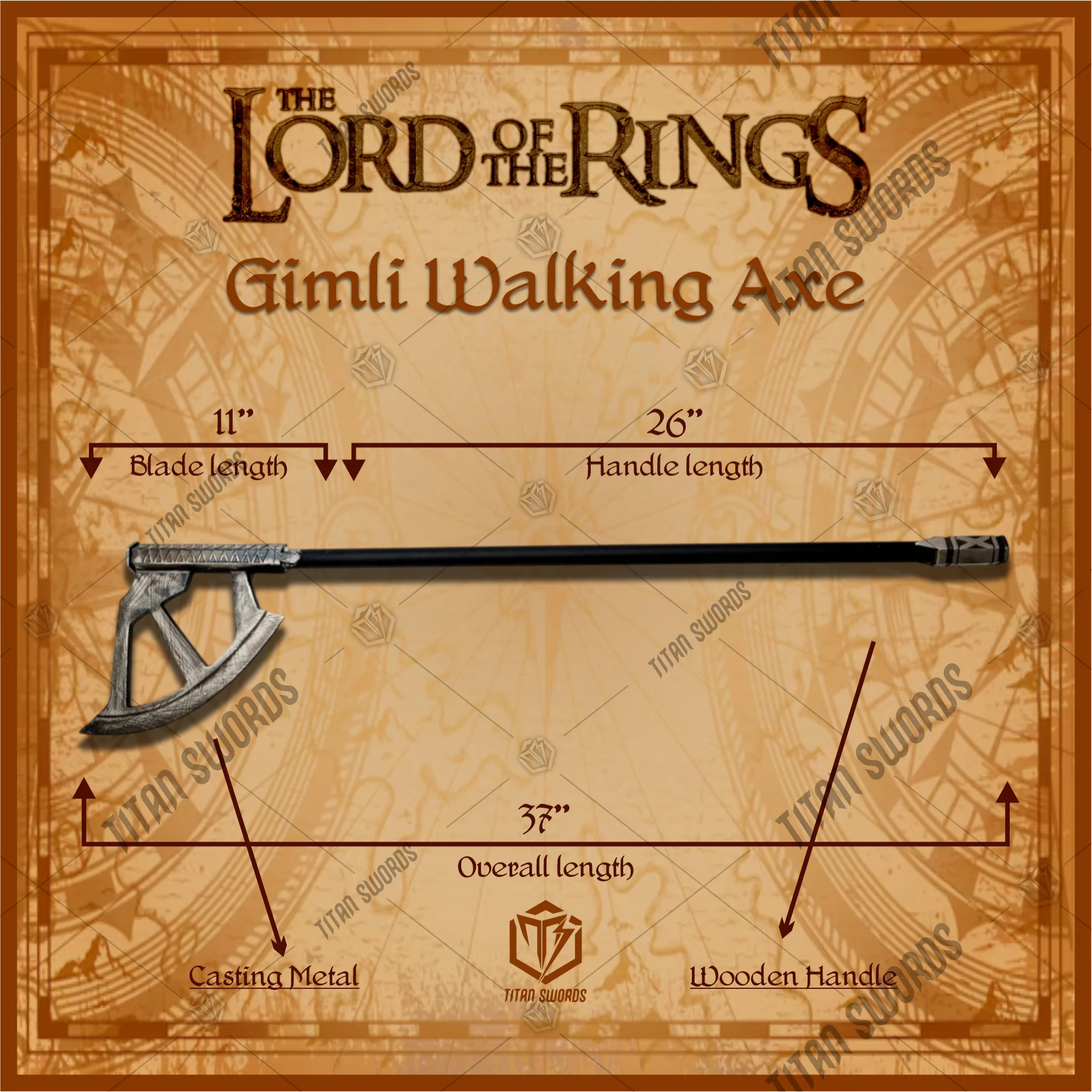Premium Gimli’s Walking Forgeborn Axe LOTR Replica with Mahogany Stand