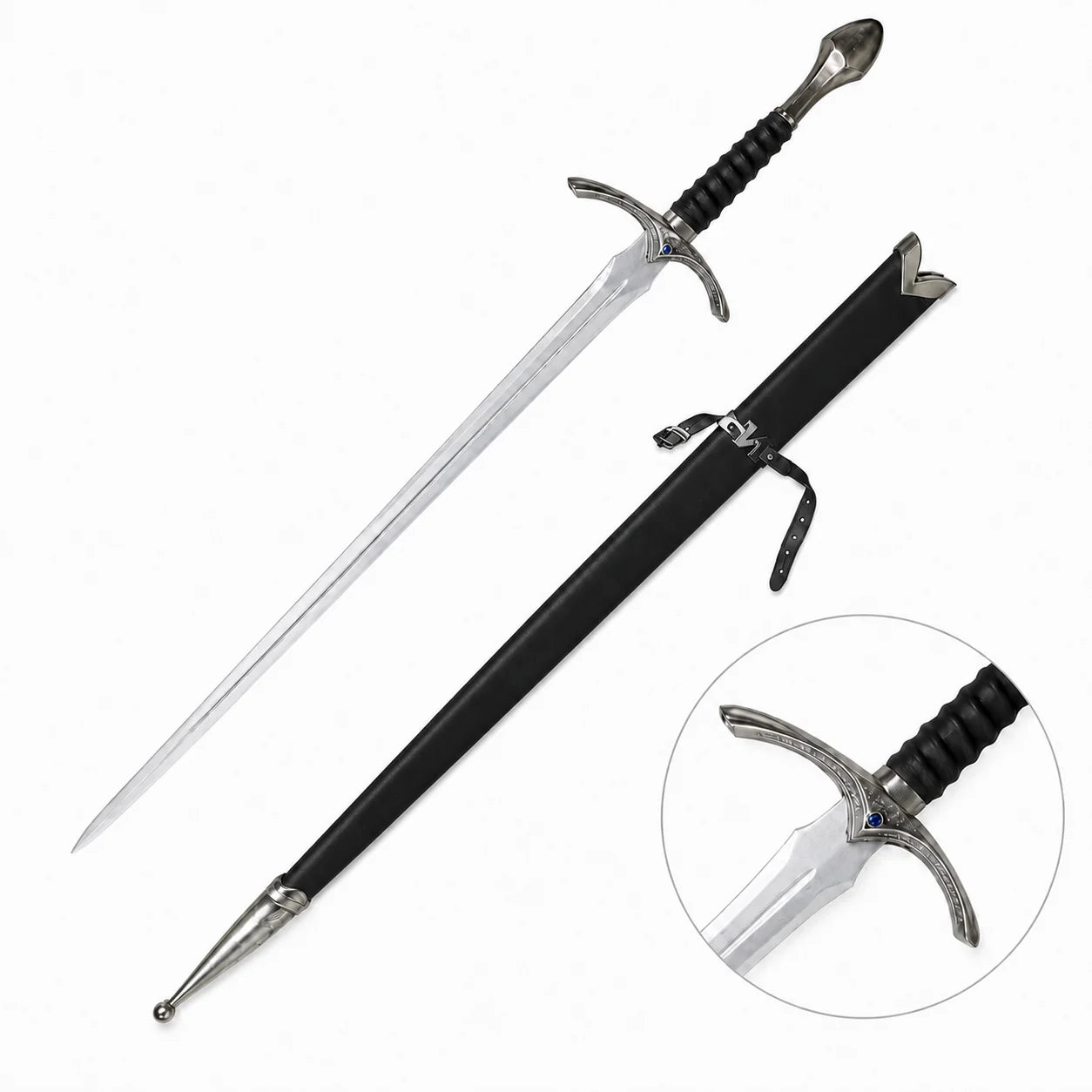 Glamdring Sword of Gandalf LOTR display replica with black and silver fantasy styling, dark accent details, and collectible Middle-earth decor presentation