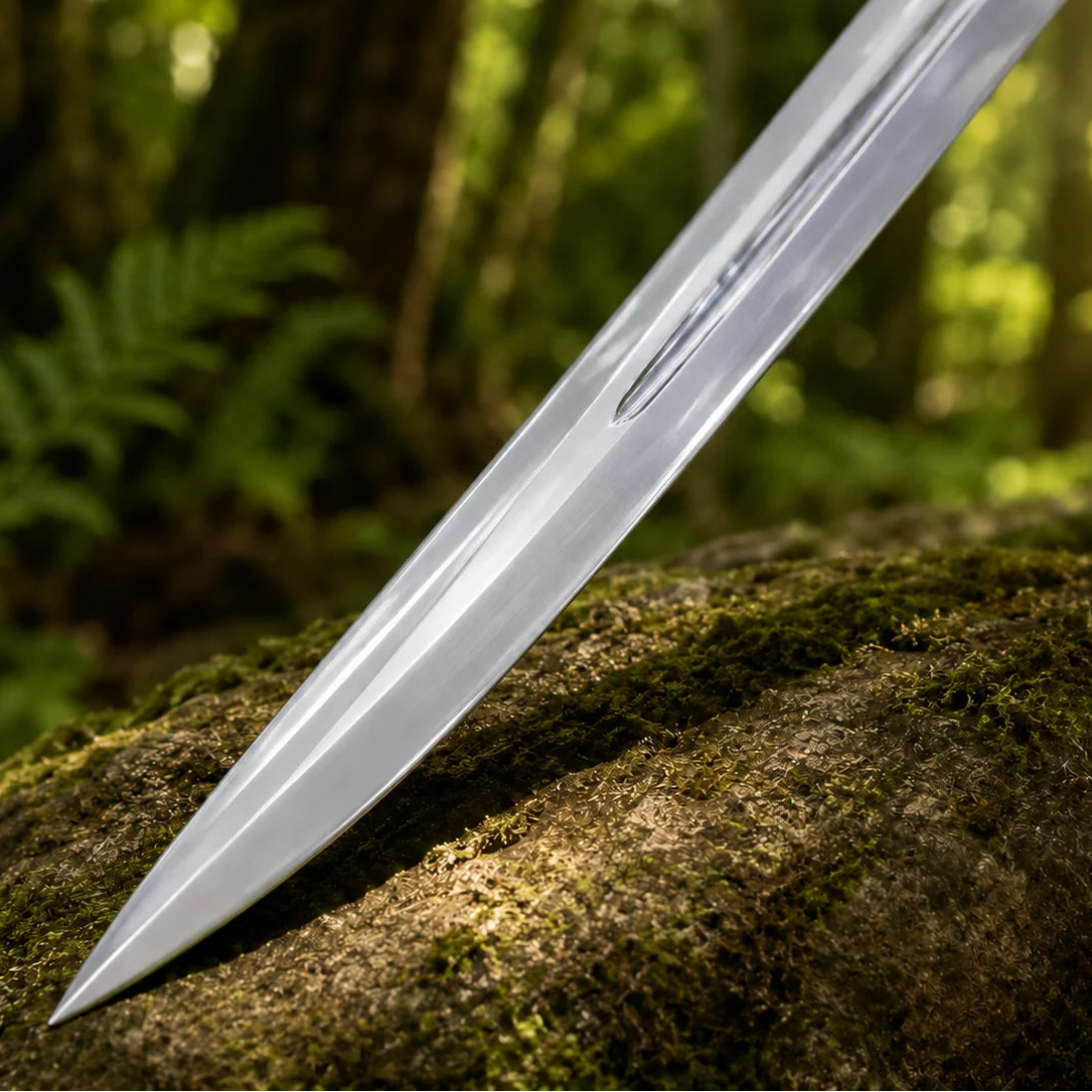 Glamdring Sword of Gandalf LOTR display replica with black and silver fantasy styling, dark accent details, and collectible Middle-earth decor presentation