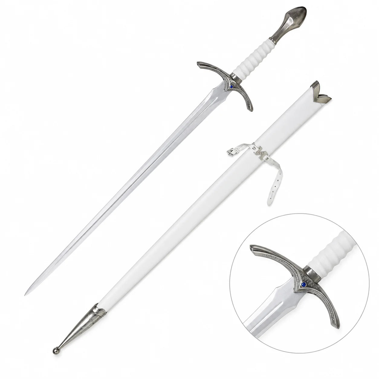 Glamdring Sword of Gandalf LOTR display replica with white and silver fantasy styling, dark accent details, and collectible Middle-earth decor presentation