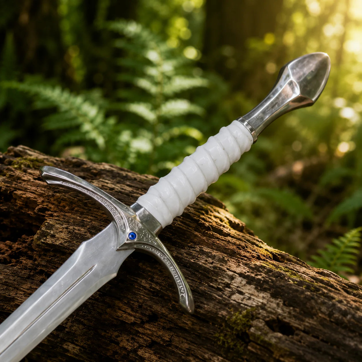 Glamdring Sword of Gandalf LOTR display replica with white and silver fantasy styling, dark accent details, and collectible Middle-earth decor presentation