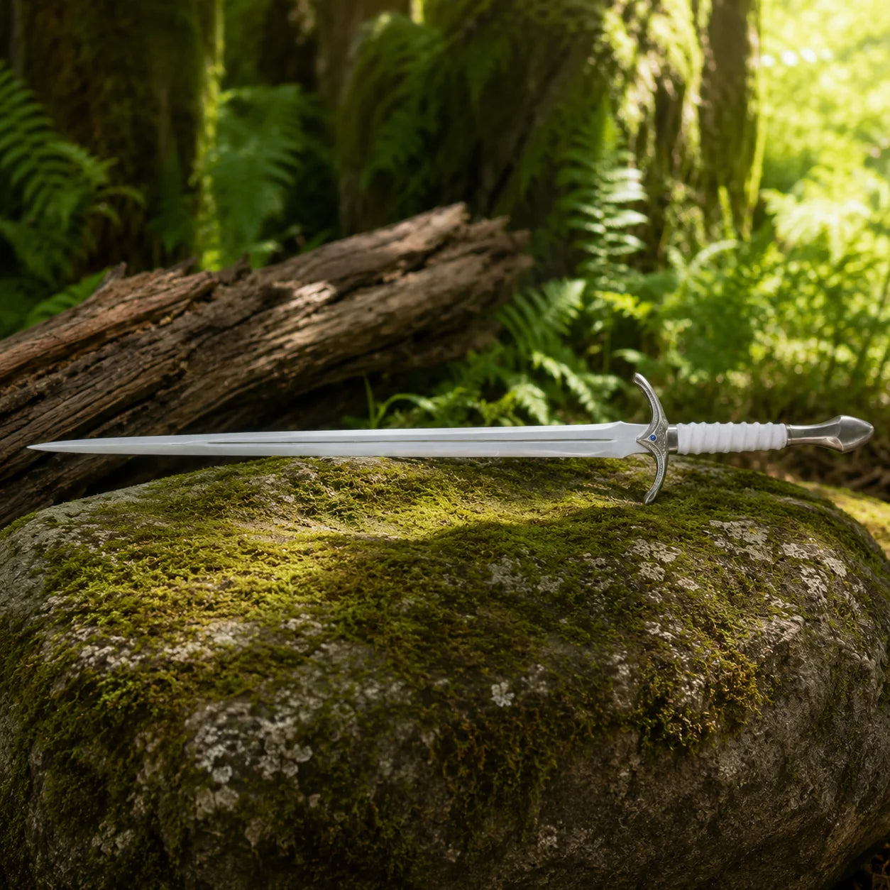 Glamdring Sword of Gandalf LOTR display replica with white and silver fantasy styling, dark accent details, and collectible Middle-earth decor presentation