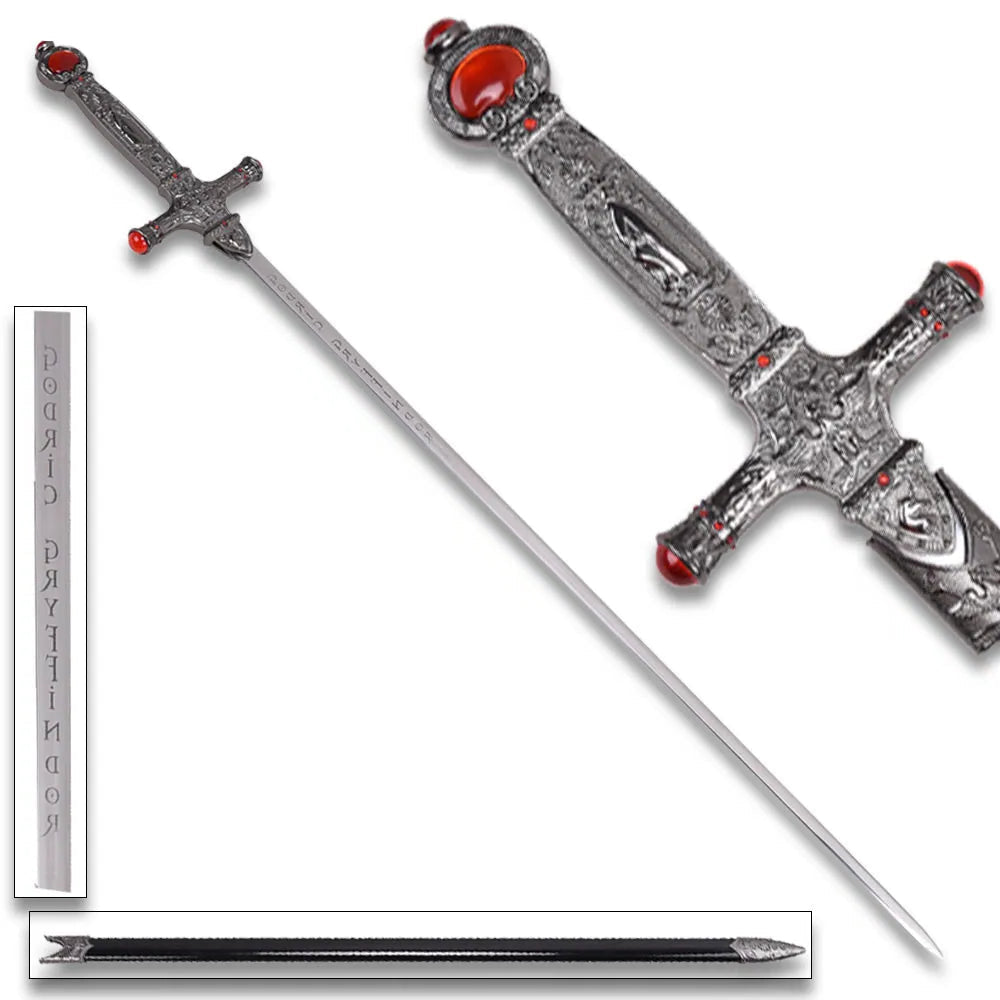 32-inch Godric Gryffindor sword showcased with scabbard and plaque
