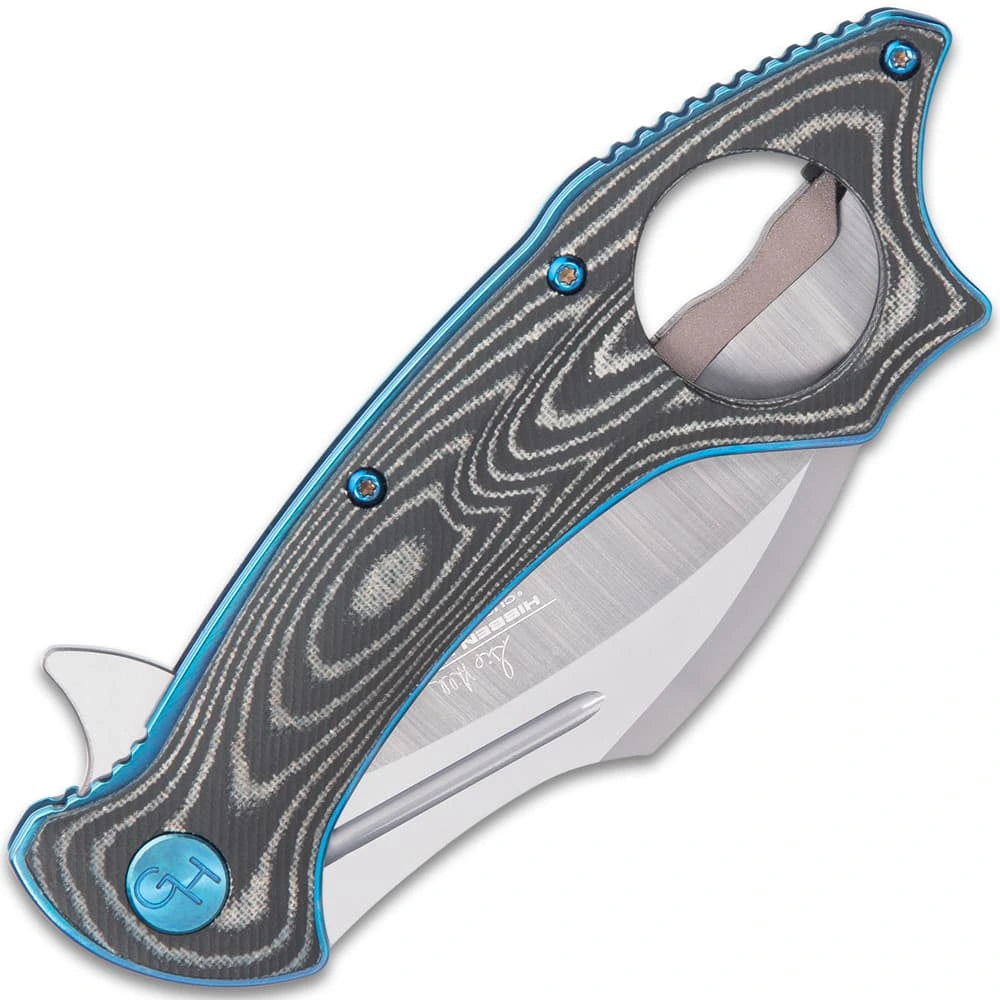 Elite Hibben Warbird folding karambit deployed view