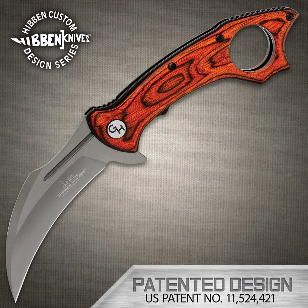 Elite Hibben Warbird folding karambit deployed view