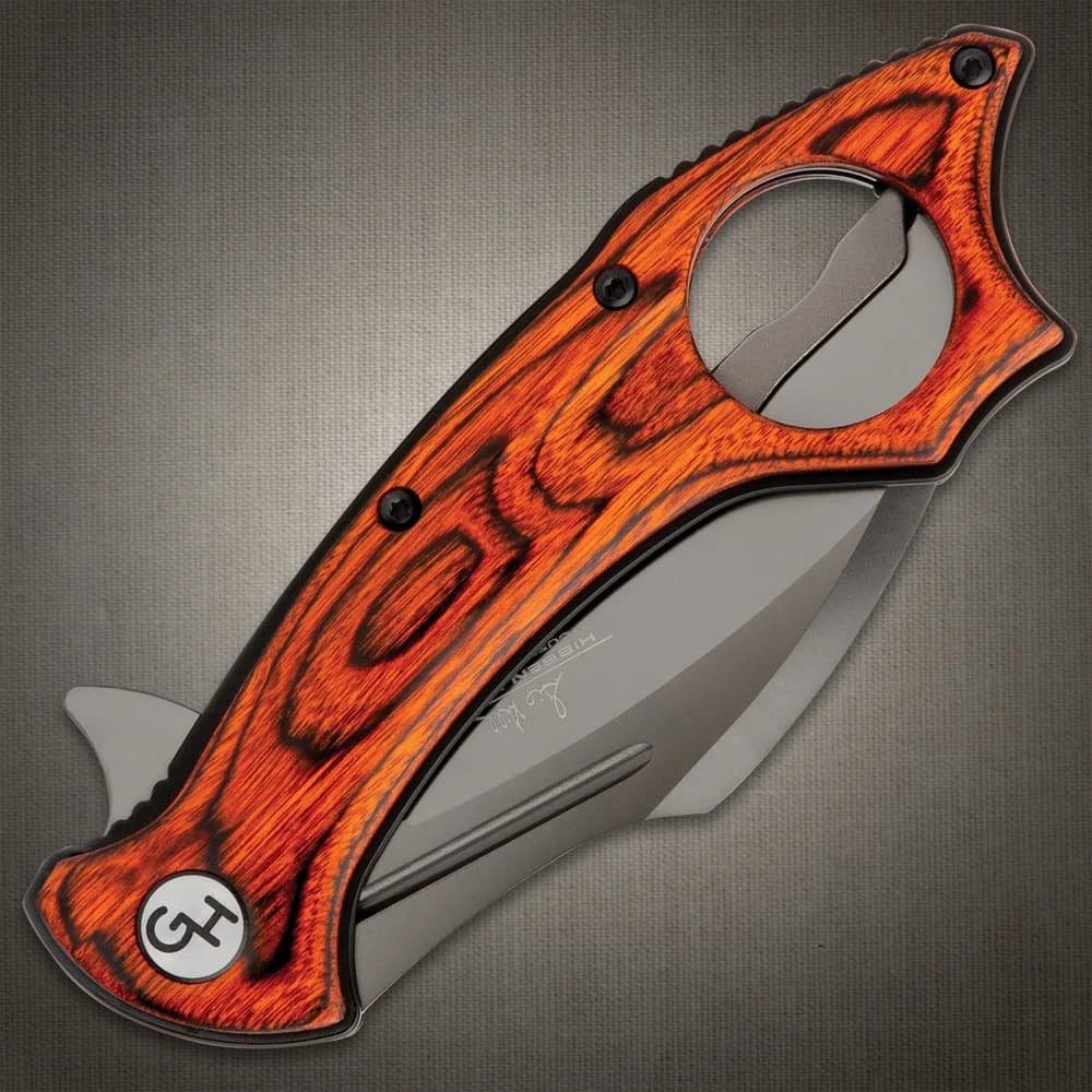 Elite Hibben Warbird folding karambit deployed view