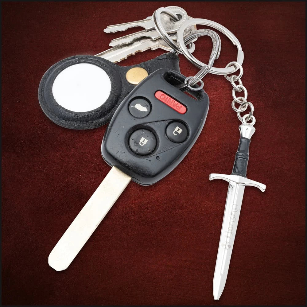 Honshu Crusader Quillon dagger keychain with 2-inch stainless blade and metal ring for EDC