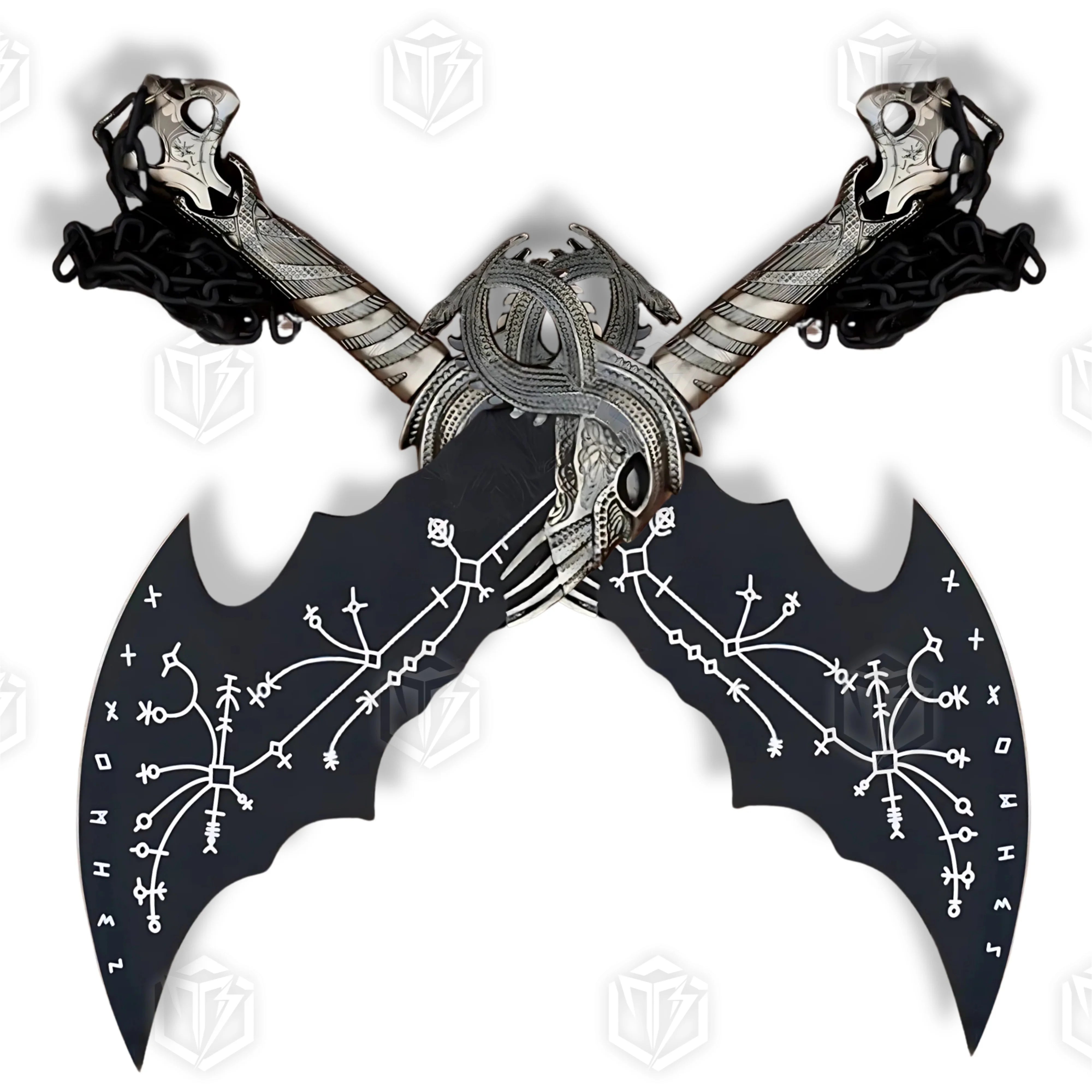 Premium Kratos Norse Black Blades of Chaos Replica GOW with Ebony Plaque