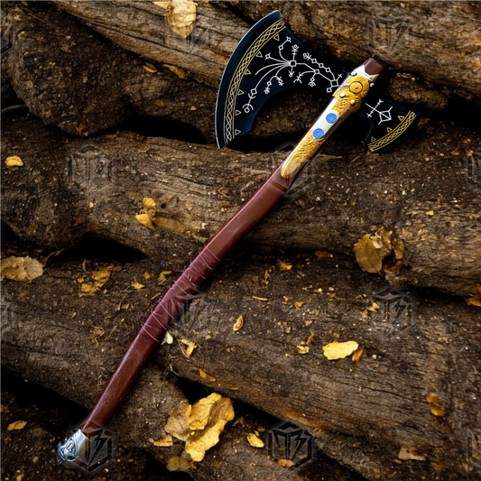 Premium Leviathan Axe Kratos Replica God of War with Walnut Stand