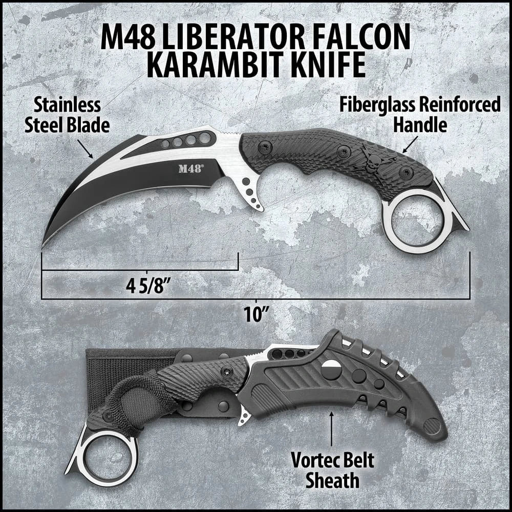 M48 Liberator Falcon Karambit full view with sheath