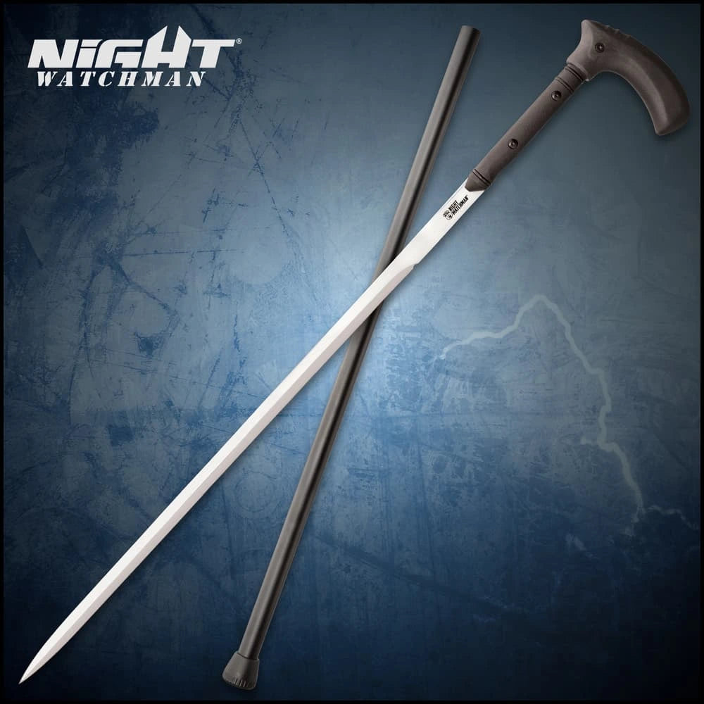 Night Watchman stealth defender sword cane with 25-inch 1060 blade and nylon handle for mobility