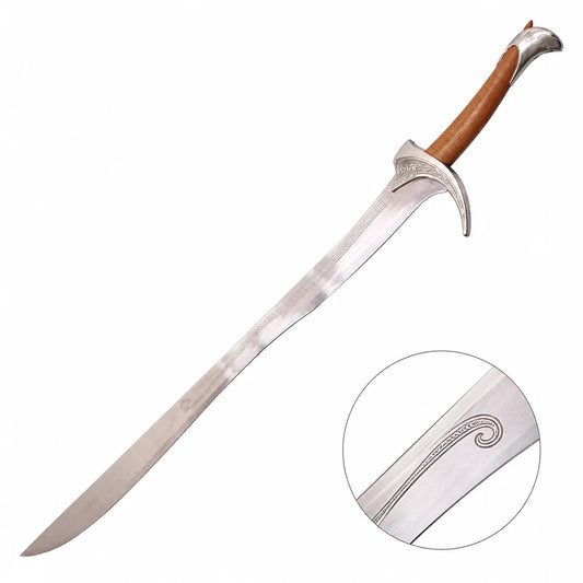 Orcrist Sword of Thorin Oakenshield Hobbit display replica with silver-tone fantasy finish, detailed hilt styling, dark handle, and collectible decor presentation
