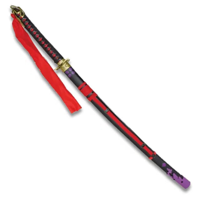 Wrapped handle with black cord and red ribbon on Psylocke prop