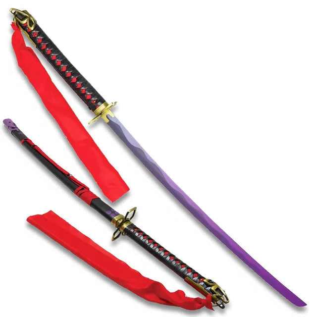 Wrapped handle with black cord and red ribbon on Psylocke prop