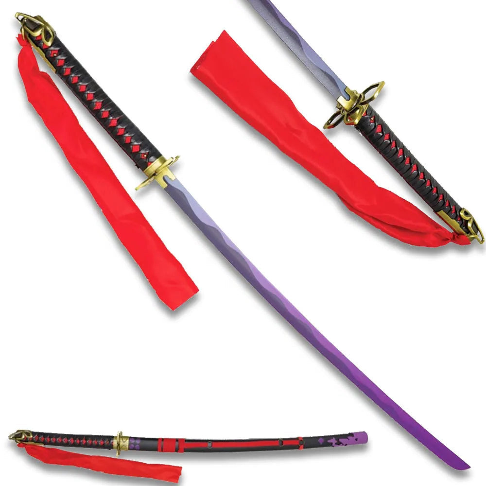 Wrapped handle with black cord and red ribbon on Psylocke prop