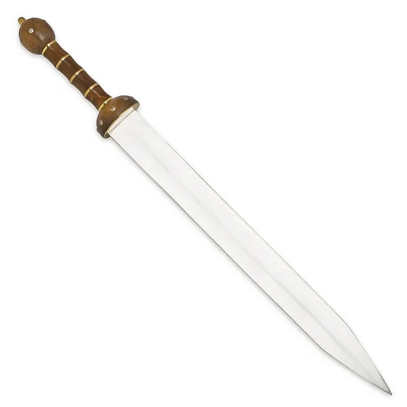 Roman Colosseum gladius sword – 30 3/4" stainless steel Pompeii gladius with 22 1/8" blade, dual blood grooves, hardwood grip & black leather scabbard | Authentic gladiator sword for reenactment and cosplay