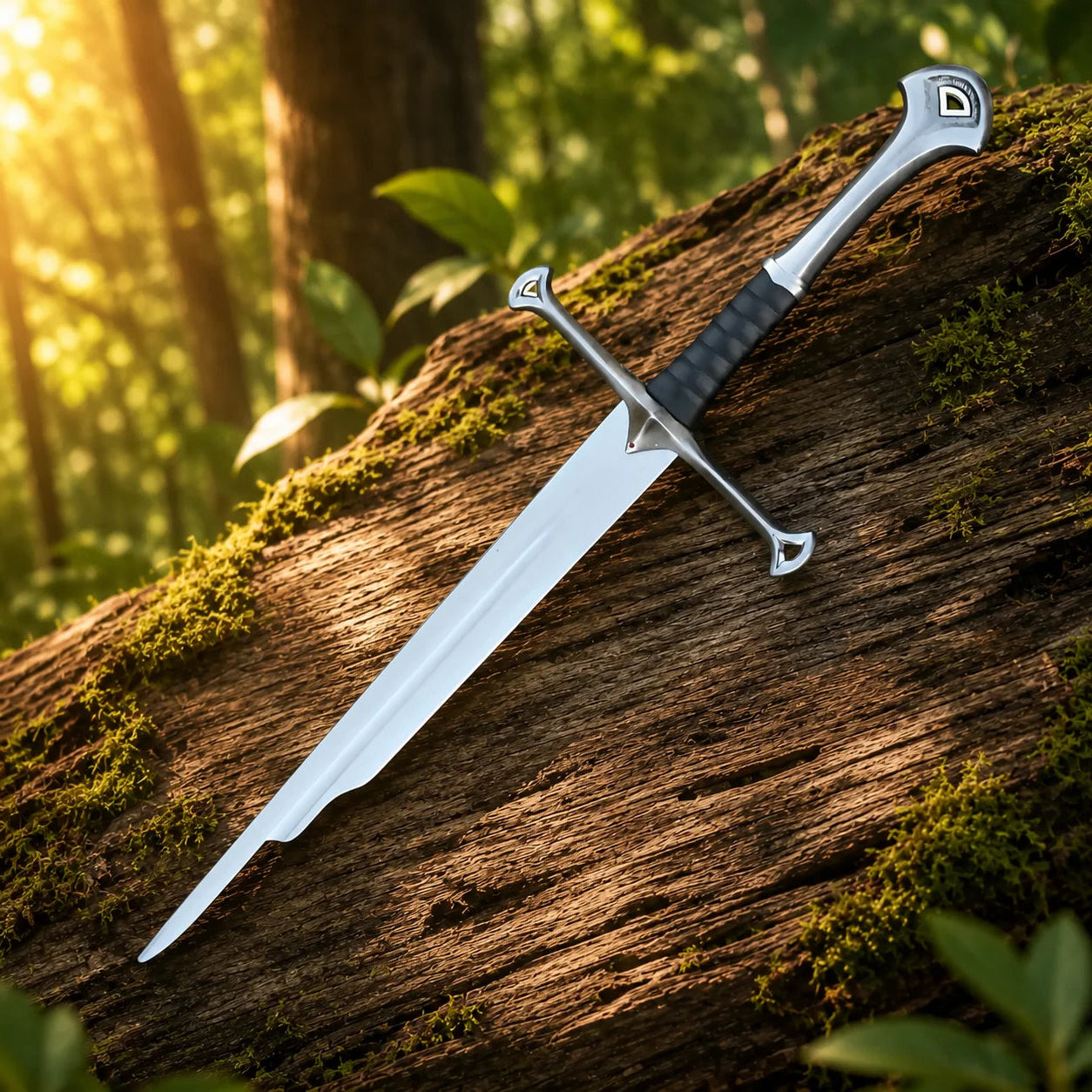 Shards of Narsil LOTR decorative display replica featuring a shattered silver blade with an detailed crossguard and a ribbed black grip.
