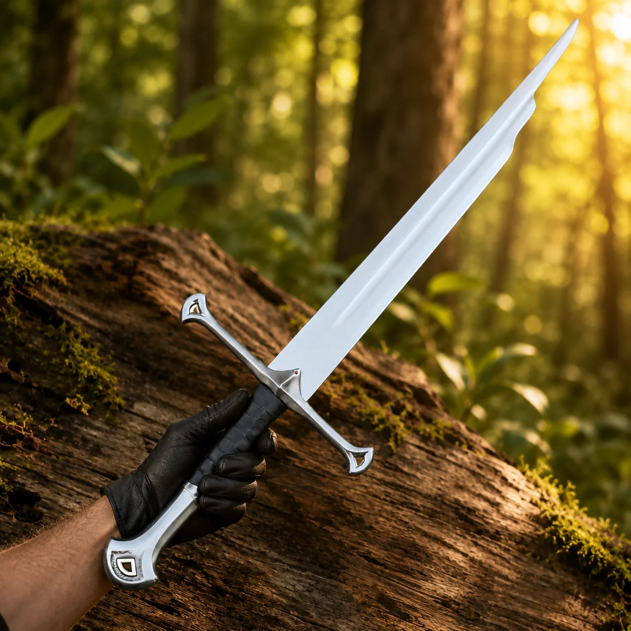 Shards of Narsil LOTR decorative display replica featuring a shattered silver blade with an detailed crossguard and a ribbed black grip.