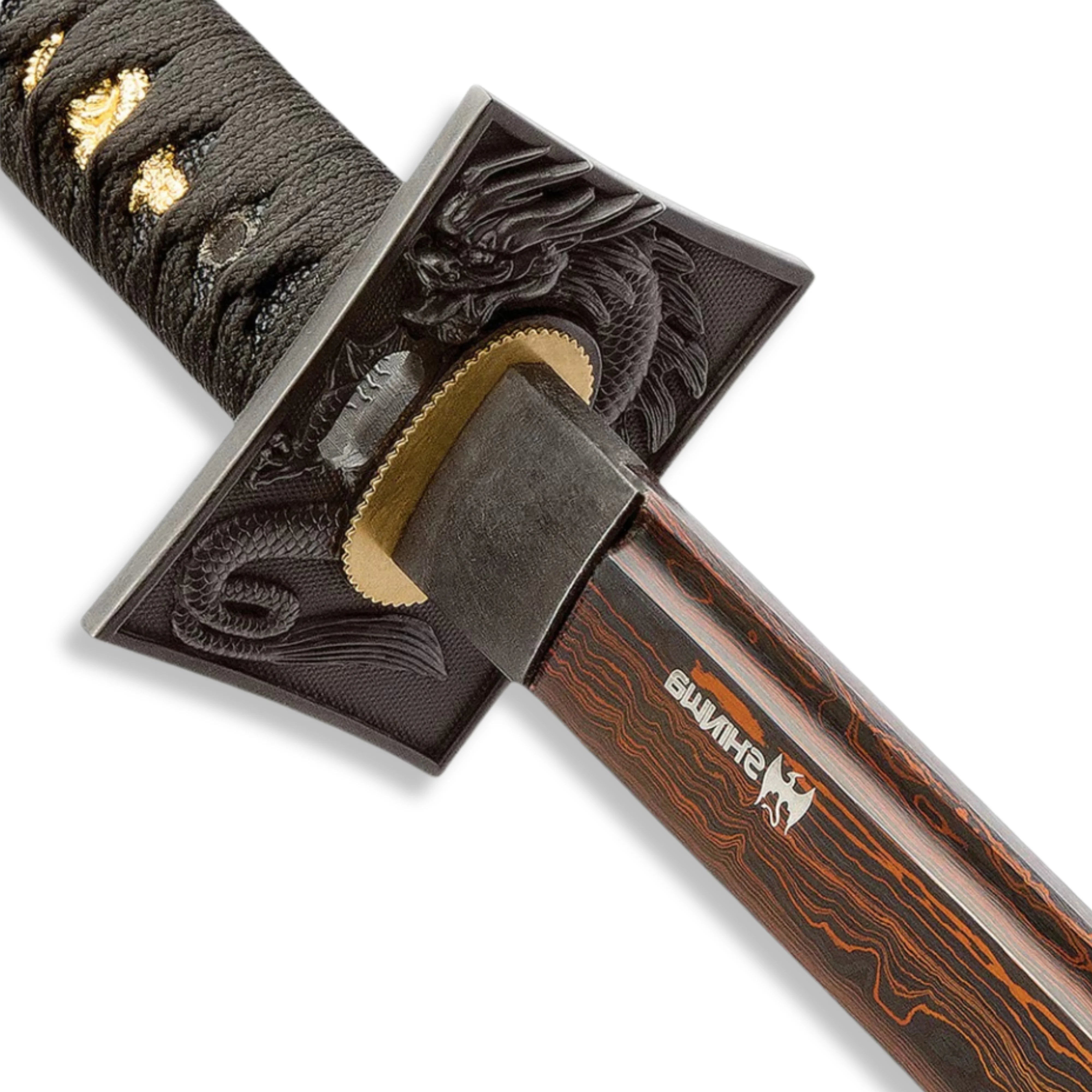 Premium Shinwa Black Knight Katana Damascus Sword with Damascus steel.