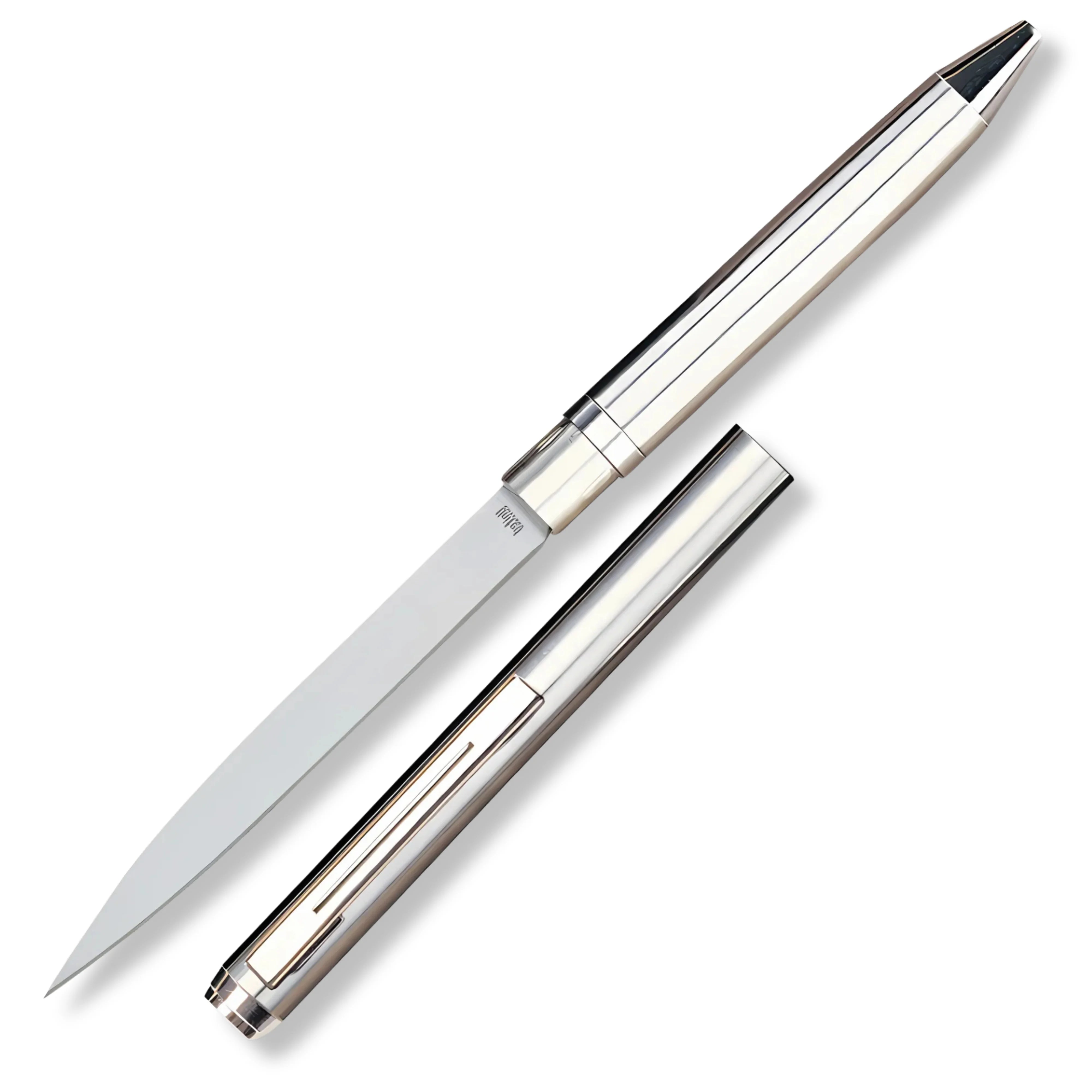 Premium Silver Ink Pen Hidden Knife Dual Utility with concealed blade.
