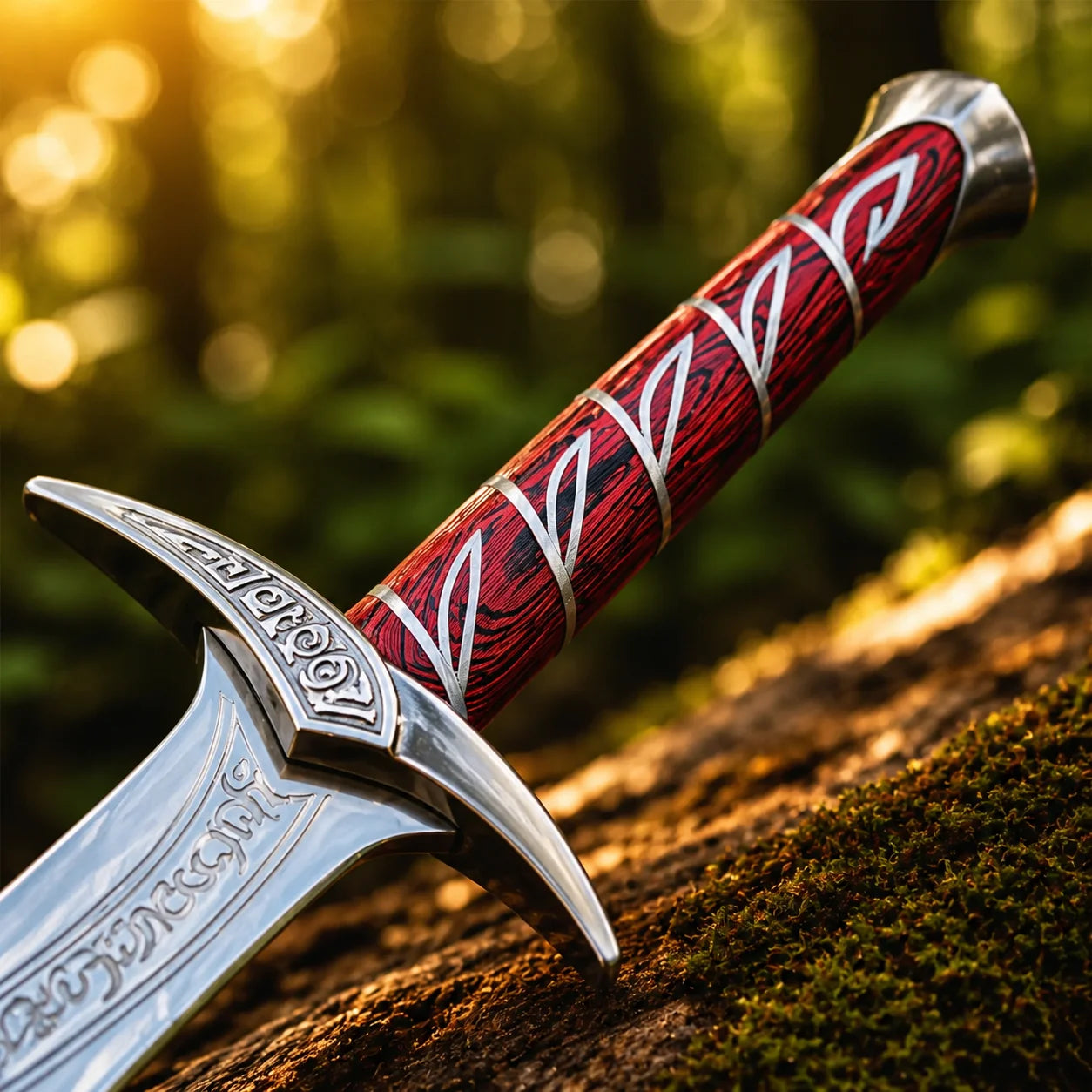 Sting sword LOTR elven collectible display replica with red wooden grip and silver vine inlay for fantasy decor