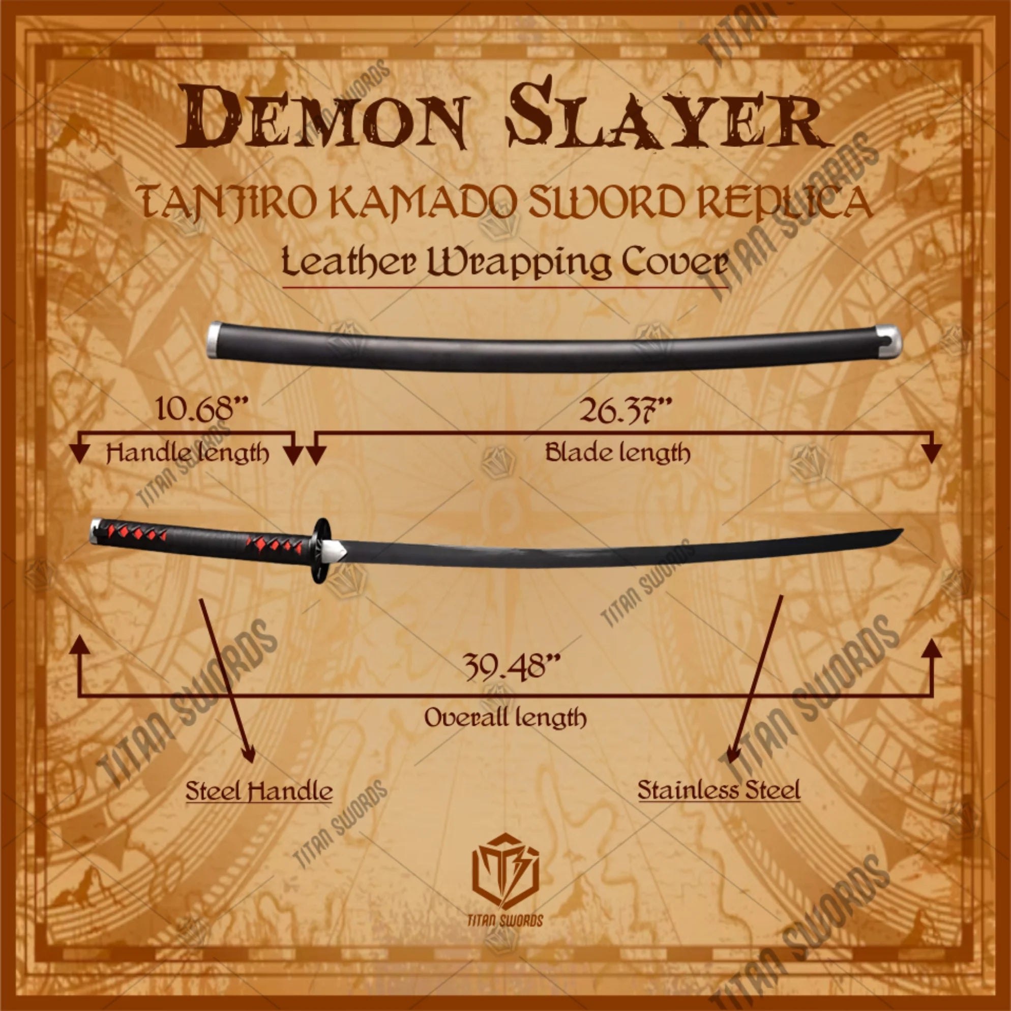 Premium Tanjiro Kamado Nichirin Demon Slayer Sword Replica with carbon steel blade.