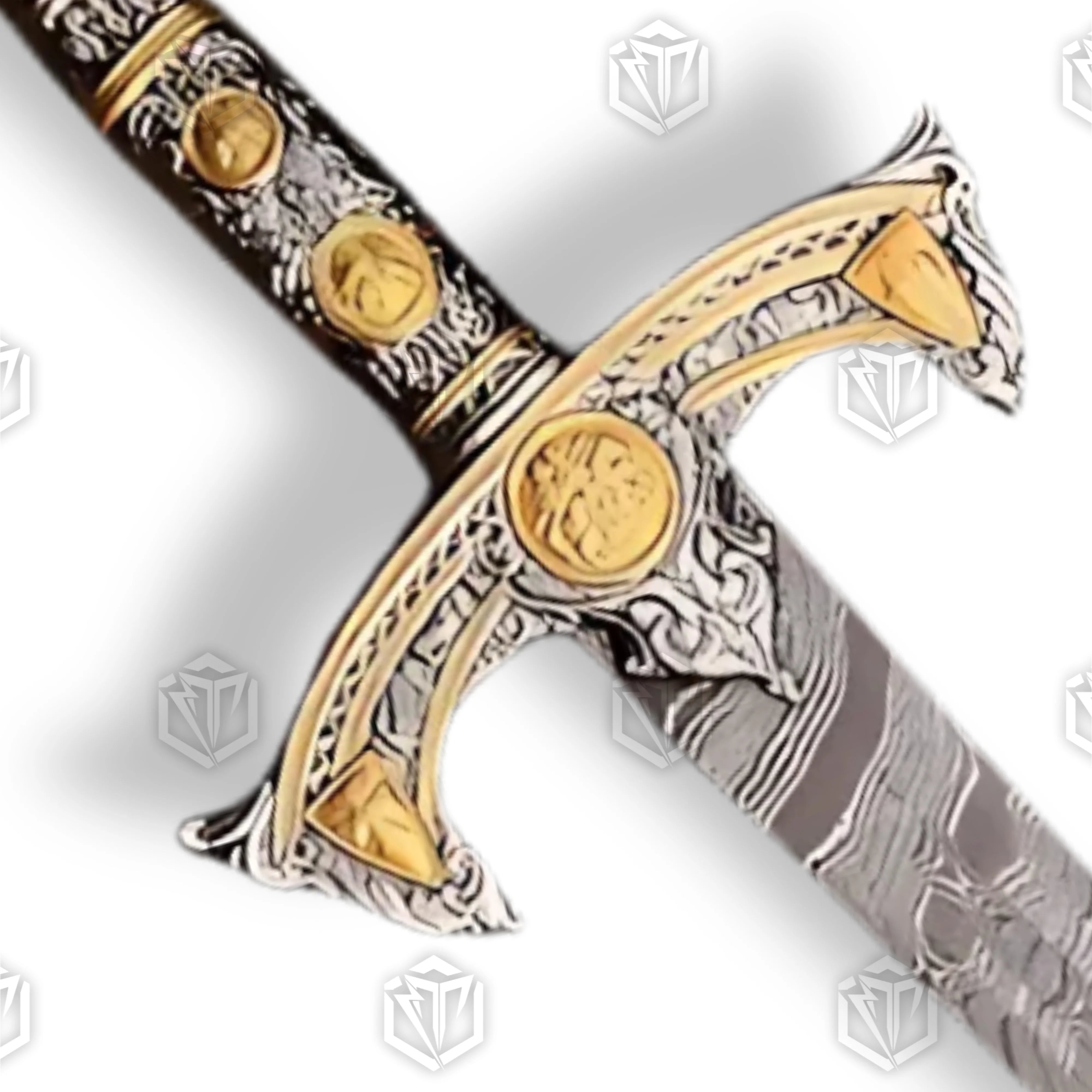Premium Templar Knights Damascus Premium Longsword Replica with damascus steel blade.