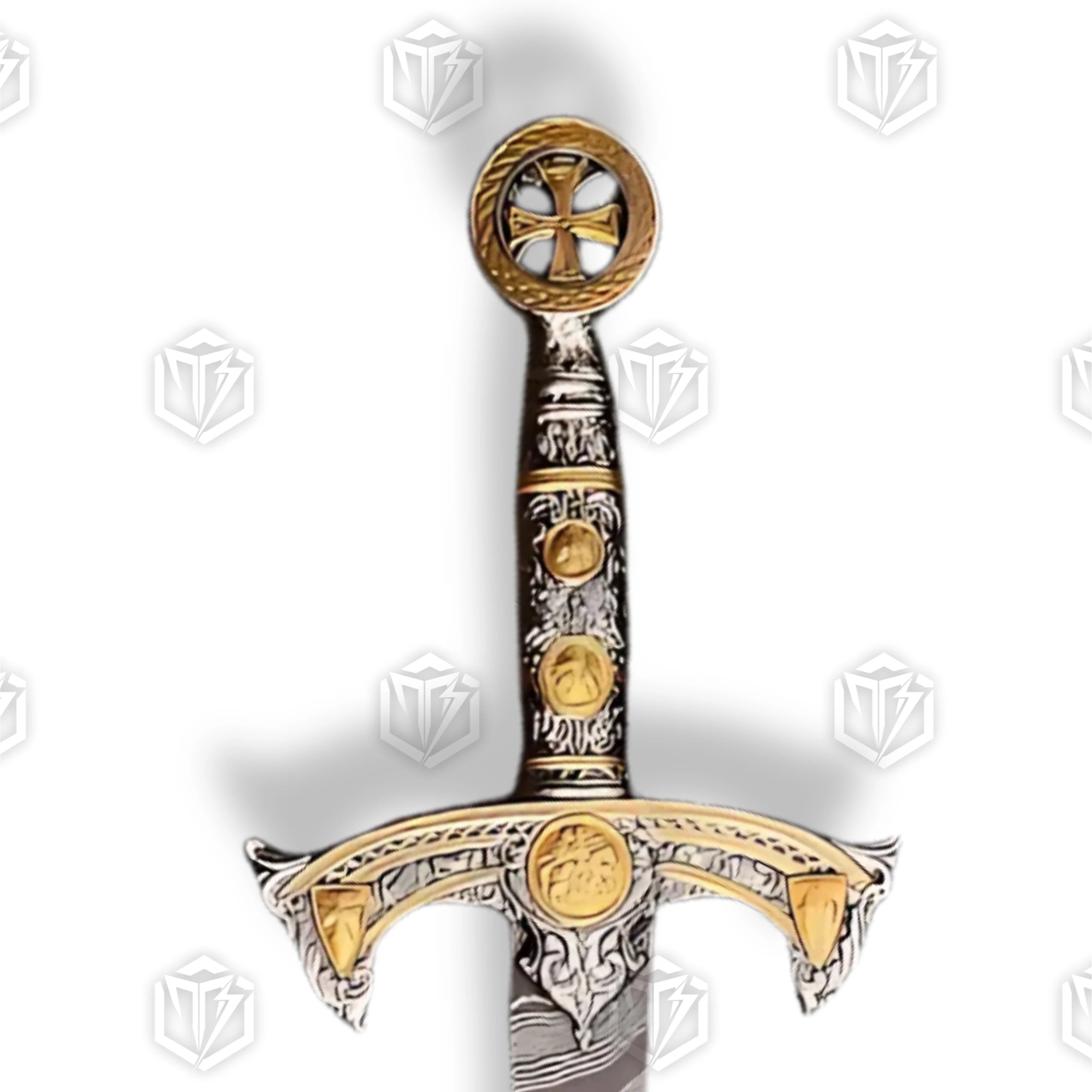 Premium Templar Knights Damascus Premium Longsword Replica with damascus steel blade.