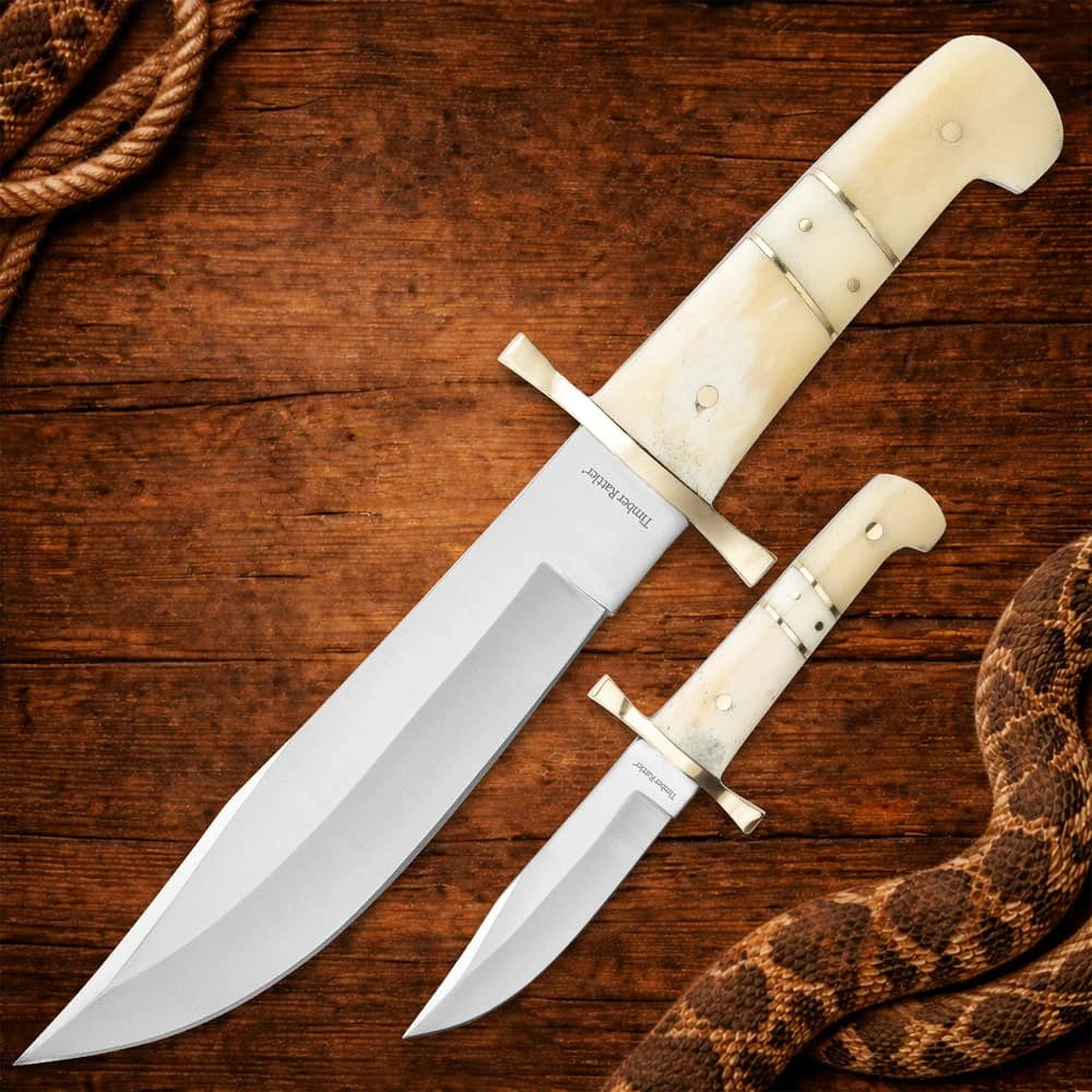 Timber Rattler Camel Bone Bowie Knife Set