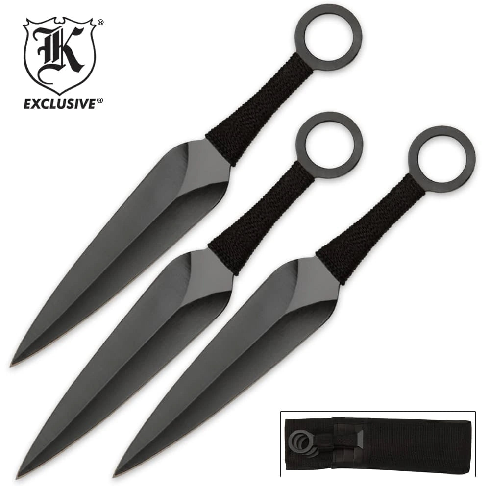 Triple Threat kunai throwing knife set with sheath for outdoor target practive