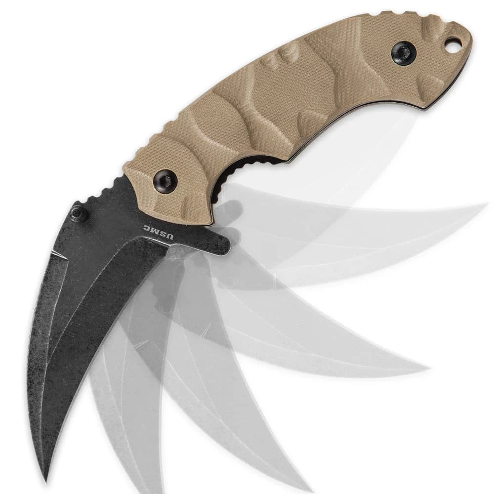 USMC Scorching Sands hawkbill knife open view