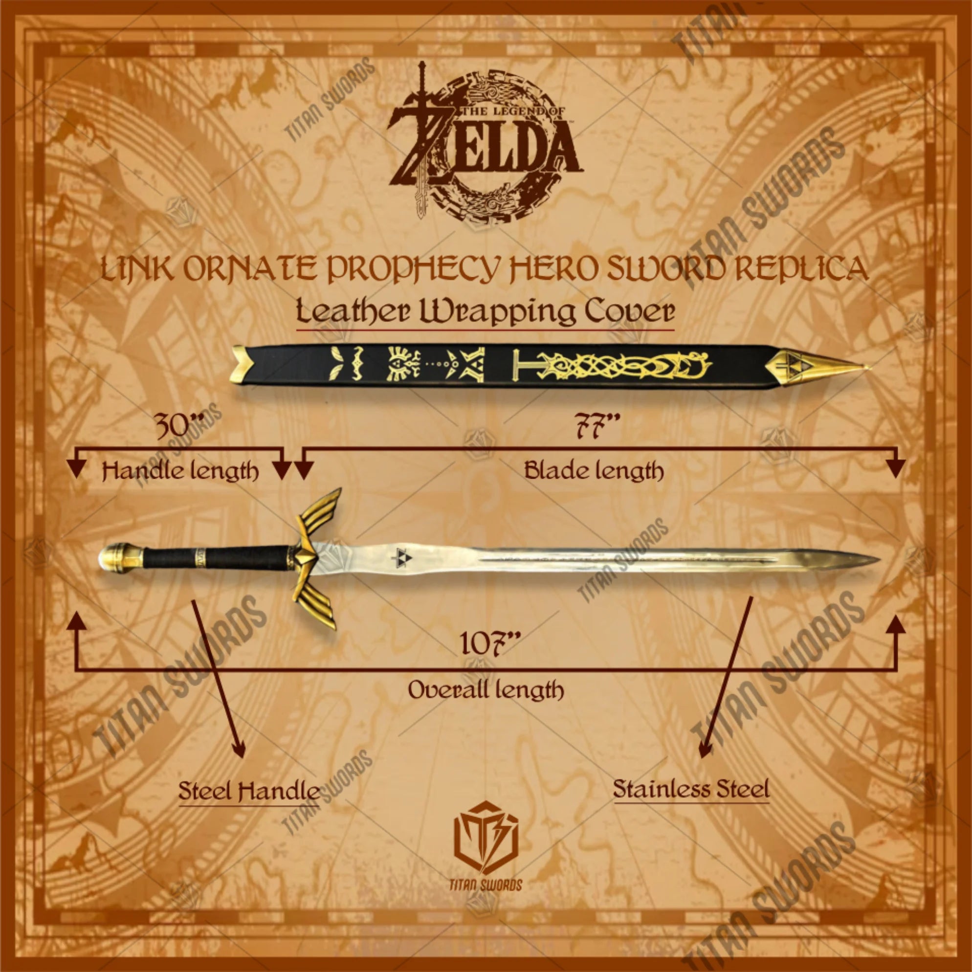 Premium Zelda Link Master Sword Black Edition Replica with Triforce engravings.