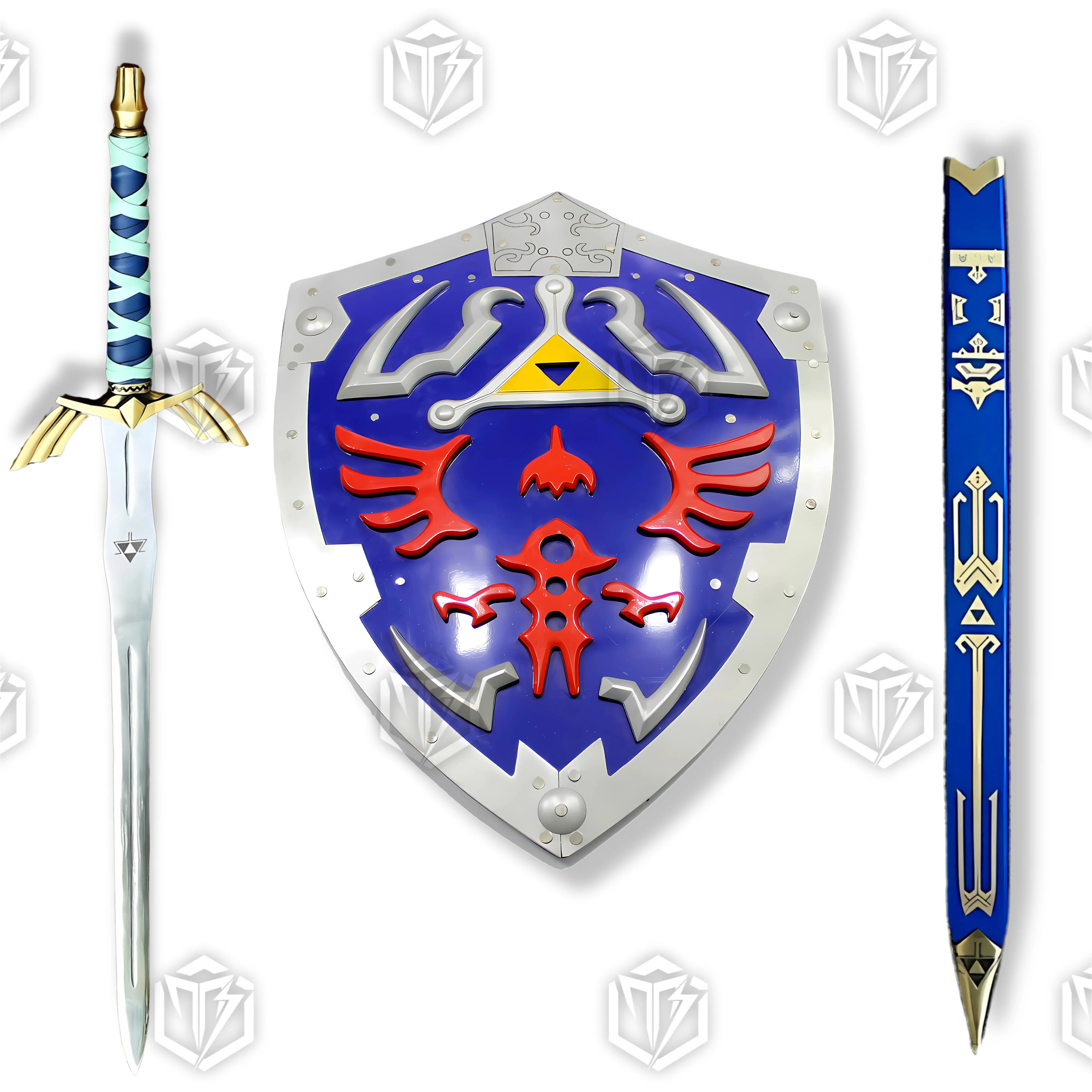 Premium Zelda Link Master Sword and Hylian Shield Replica Set with display stand