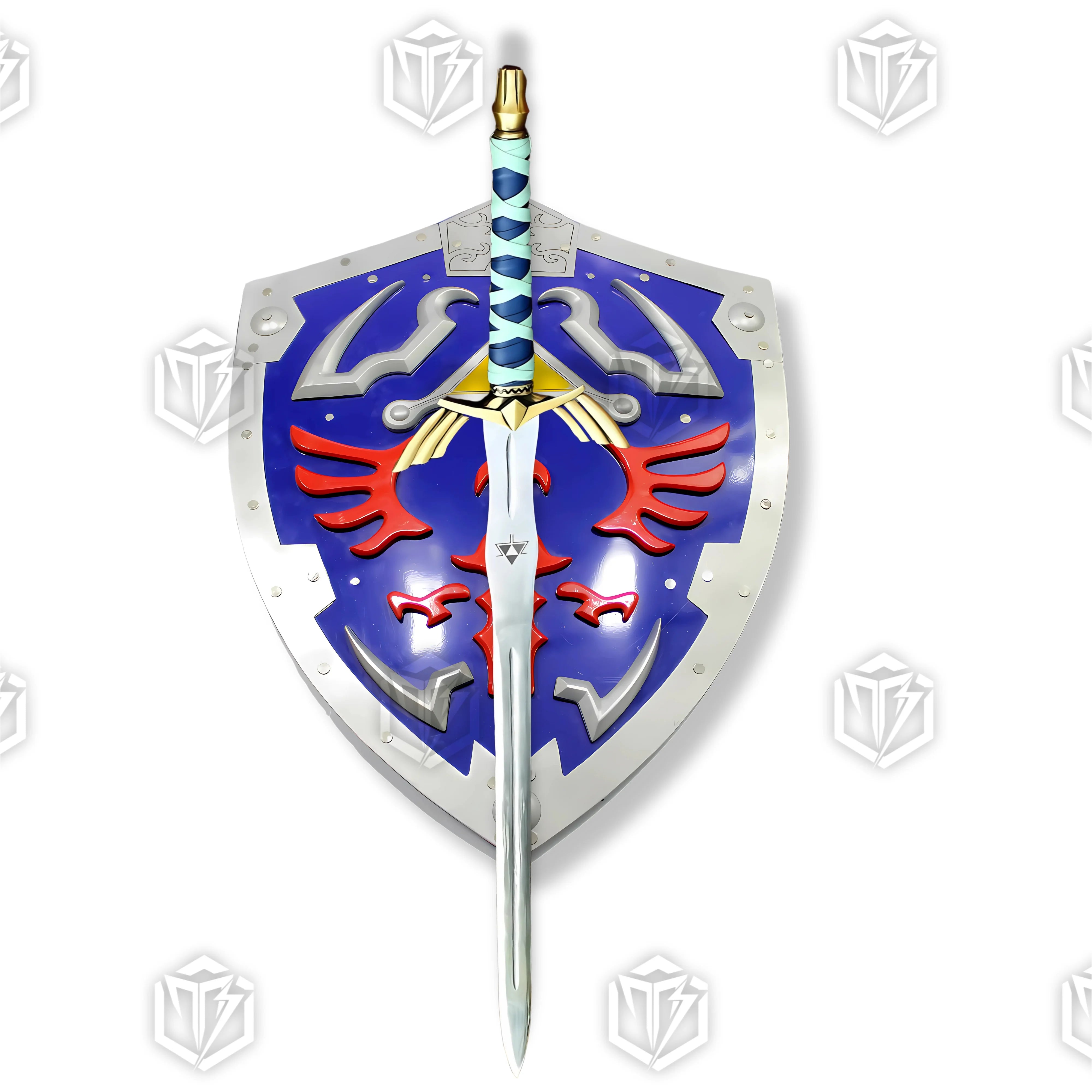 Premium Zelda Link Master Sword and Hylian Shield Replica Set with display stand