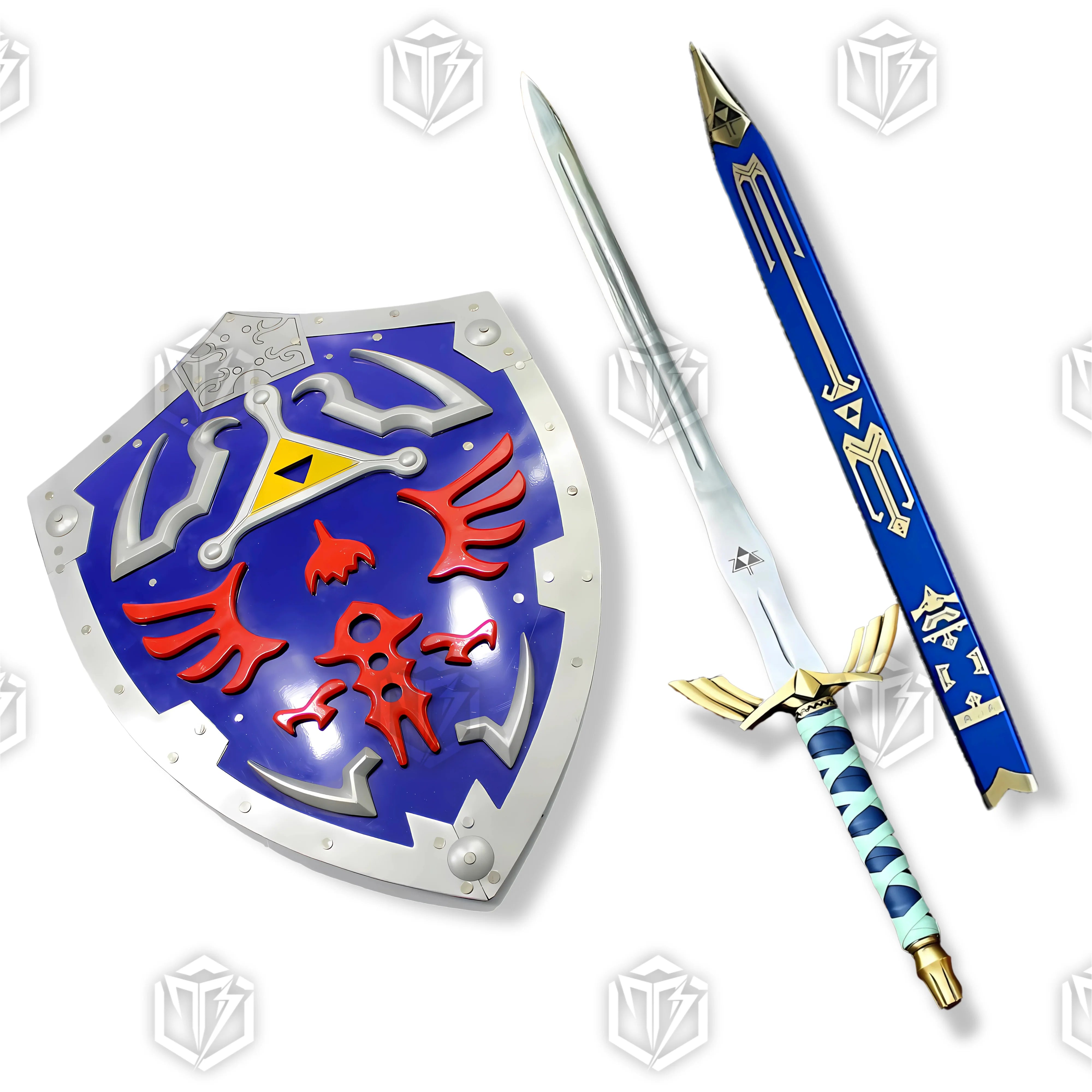 Premium Zelda Link Master Sword and Hylian Shield Replica Set with display stand