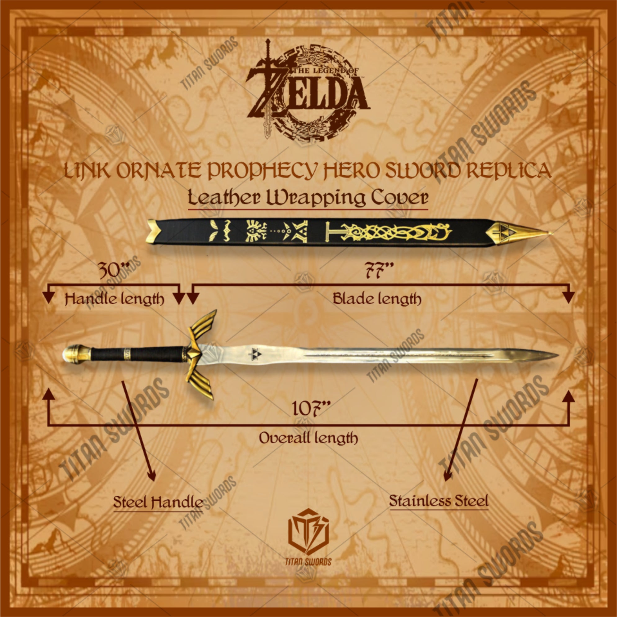Premium Zelda Link Master Sword and Hylian Shield Set with display stand.