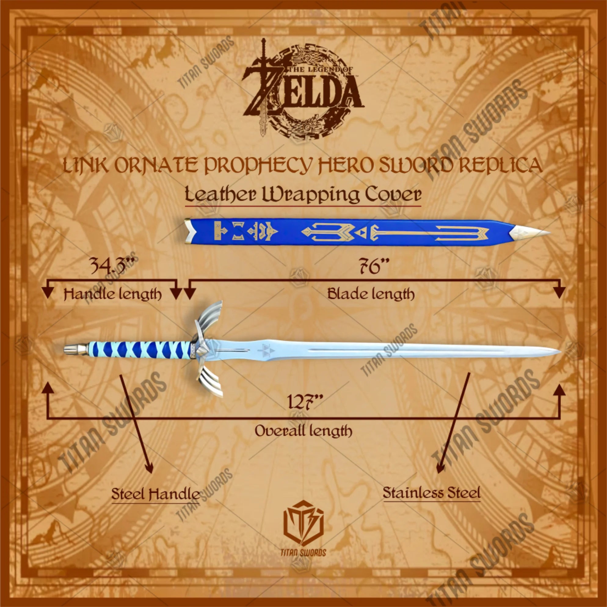 Premium Zelda Link Skyward Sword Goddess Replica with Triforce engravings.